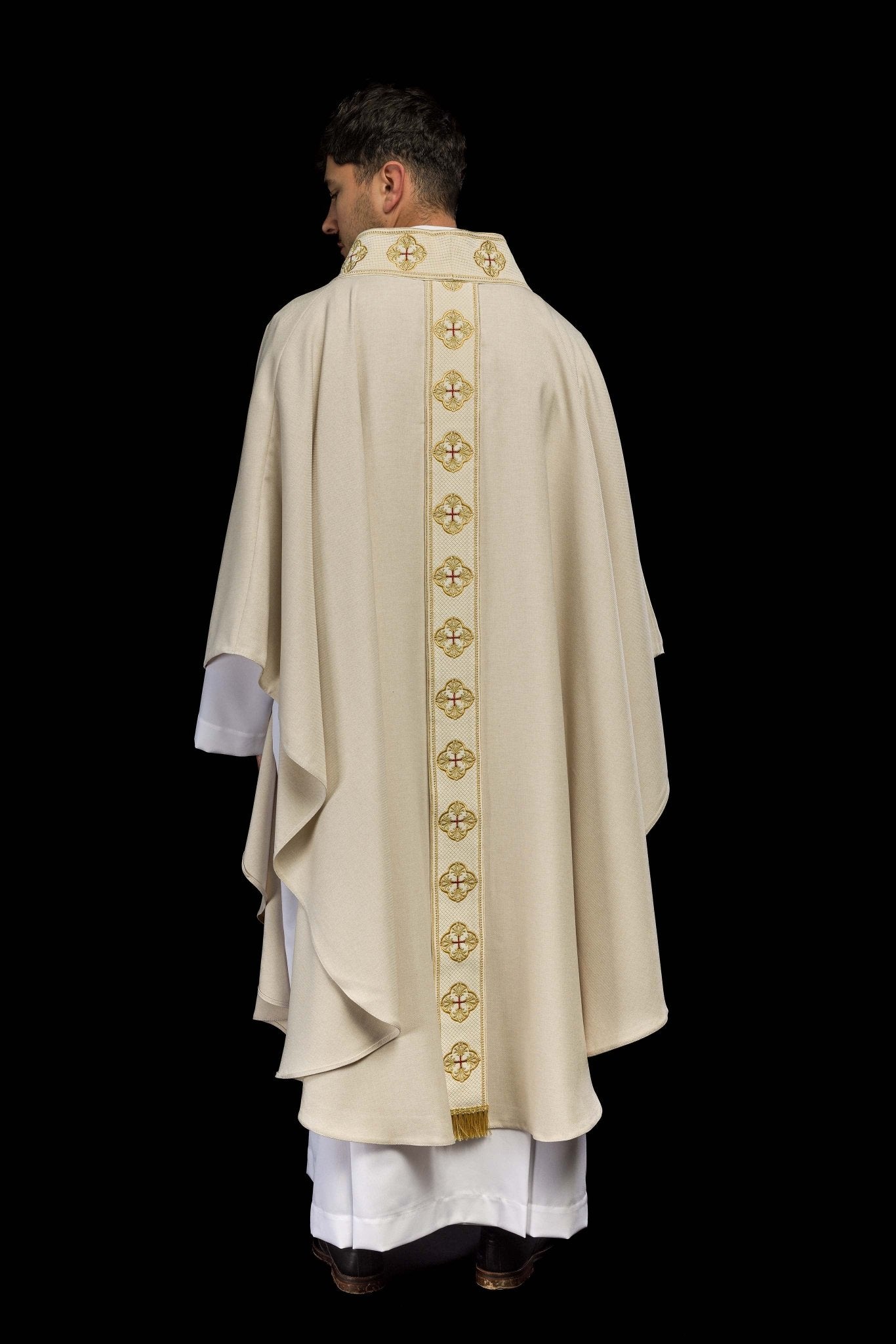 Casula in ecru con cintura ricamata e collo incrociato S-7069-05-70 - PERILPRETE.IT