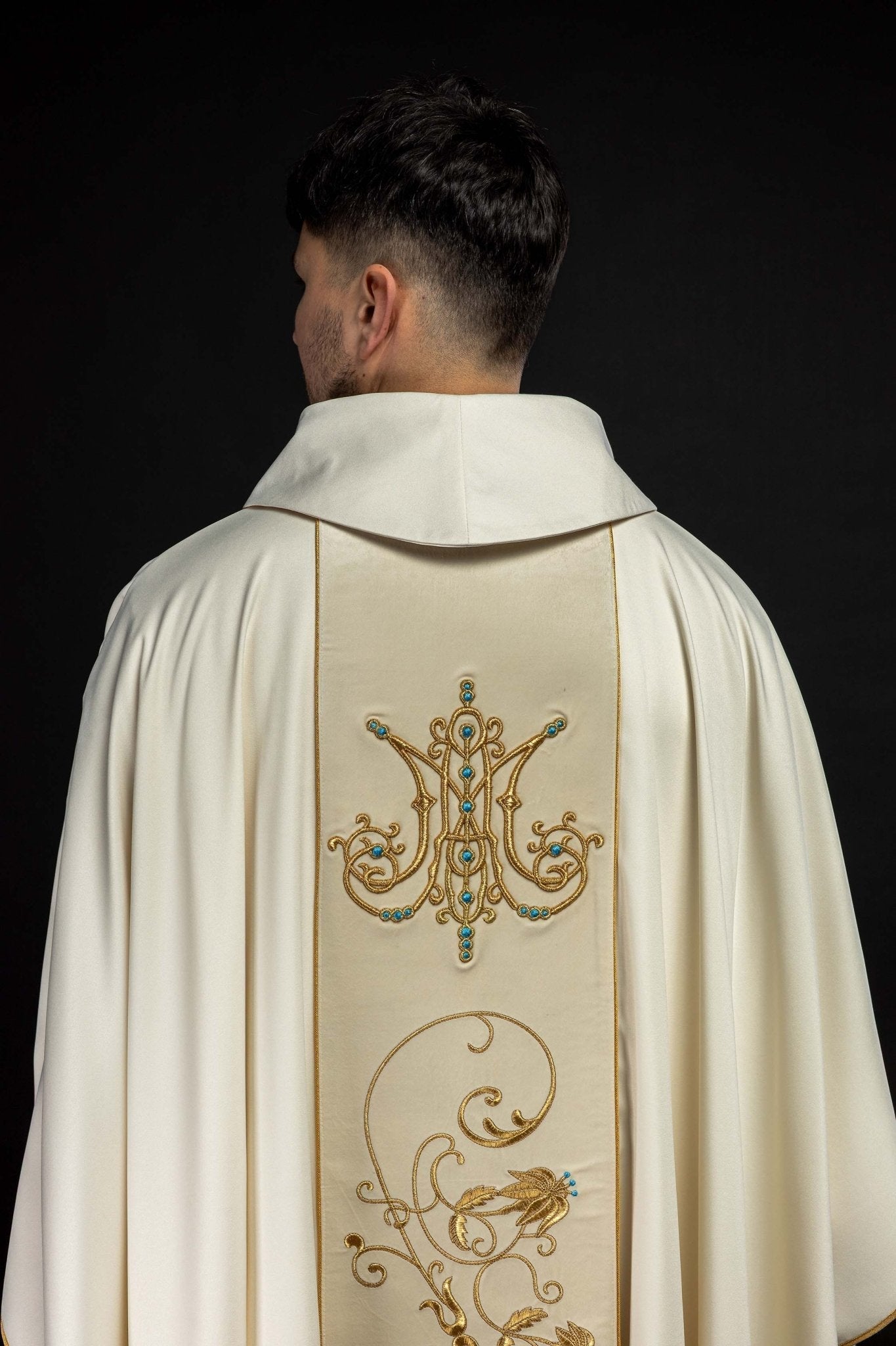 Casula liturgica mariana con stolone vellutato écru KOR/372/05/53/PA ECRU - PERILPRETE.IT