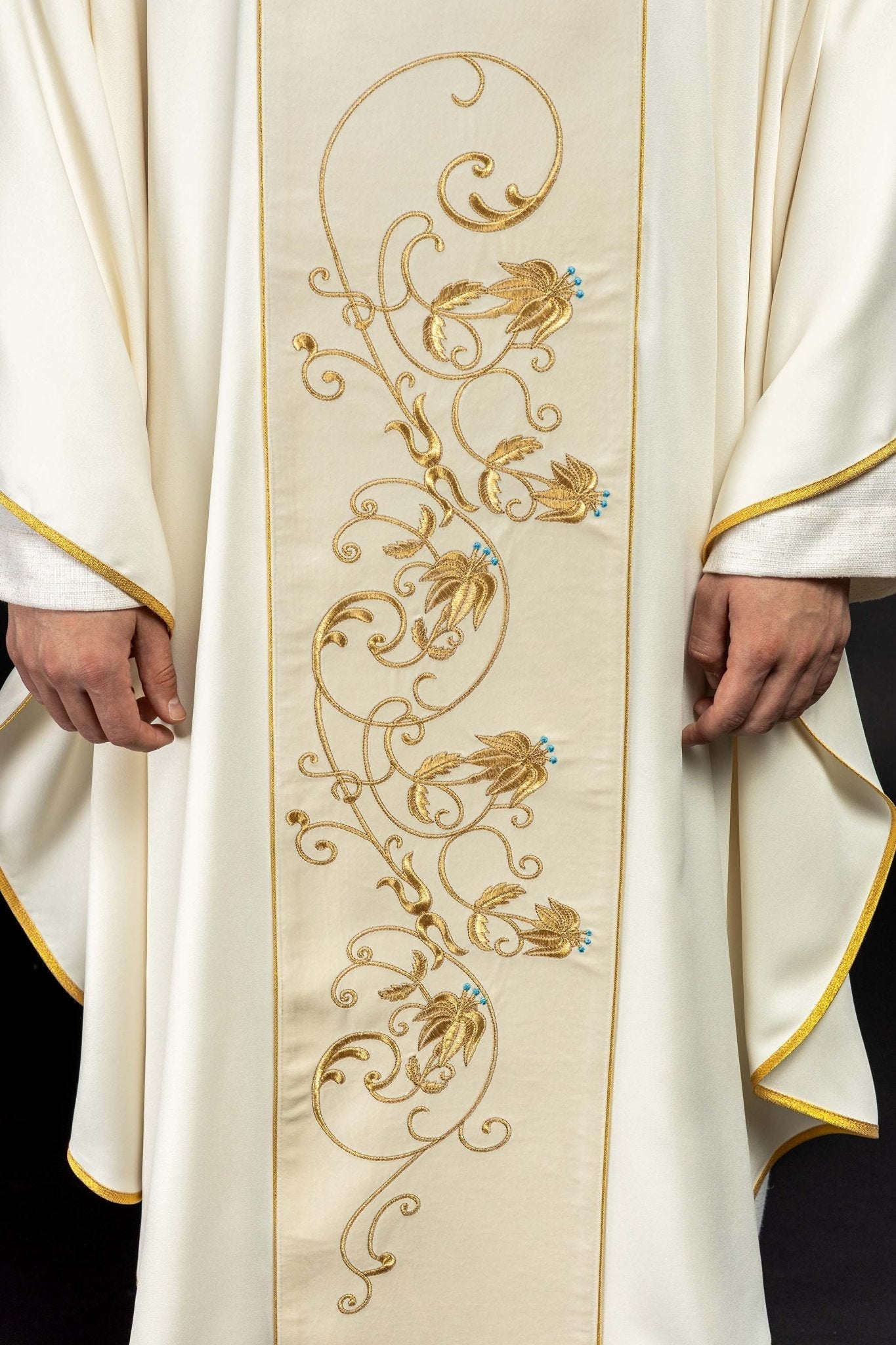Casula liturgica mariana con stolone vellutato écru KOR/372/05/53/PA ECRU - PERILPRETE.IT