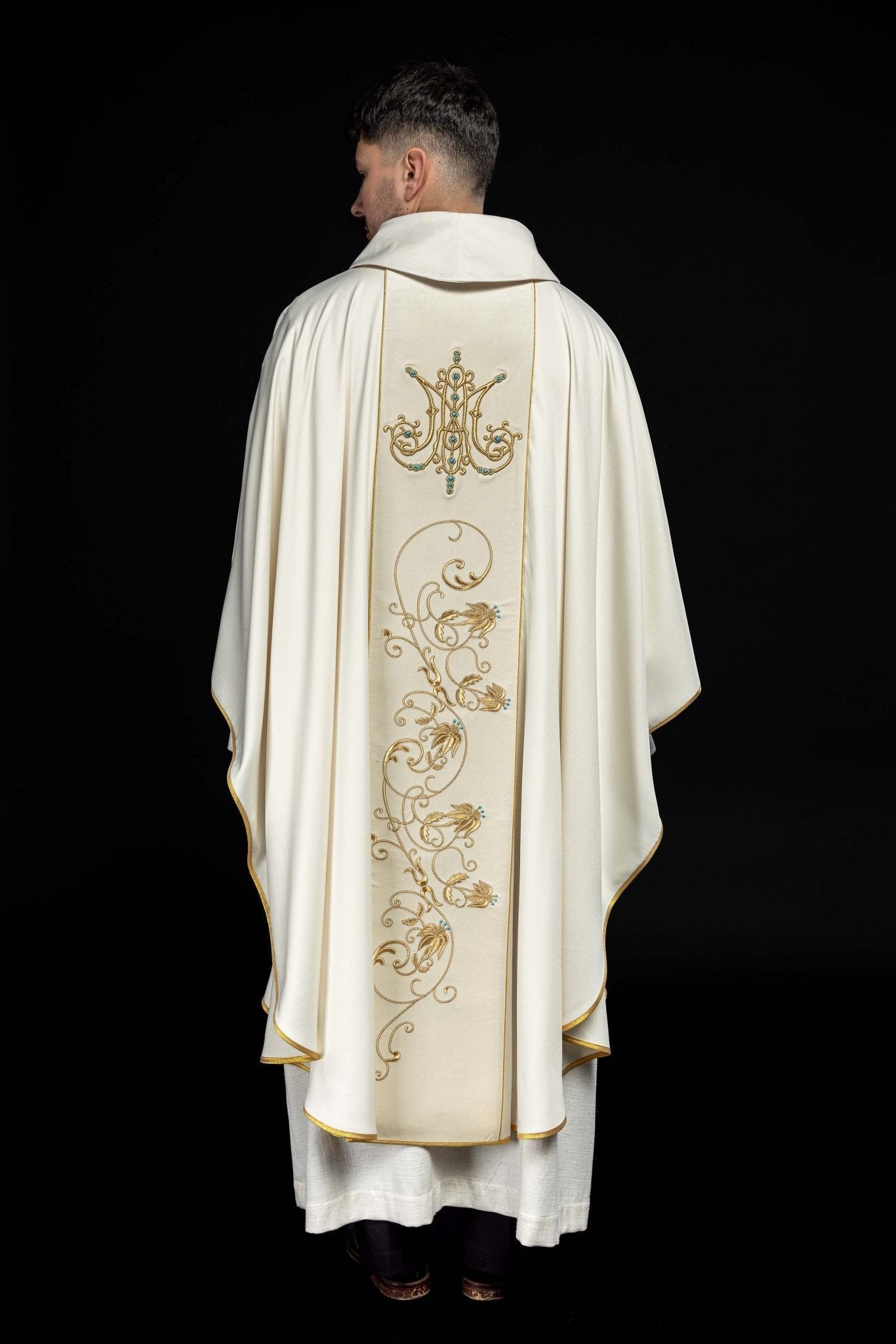 Casula liturgica mariana con stolone vellutato écru KOR/372/05/53/PA ECRU - PERILPRETE.IT