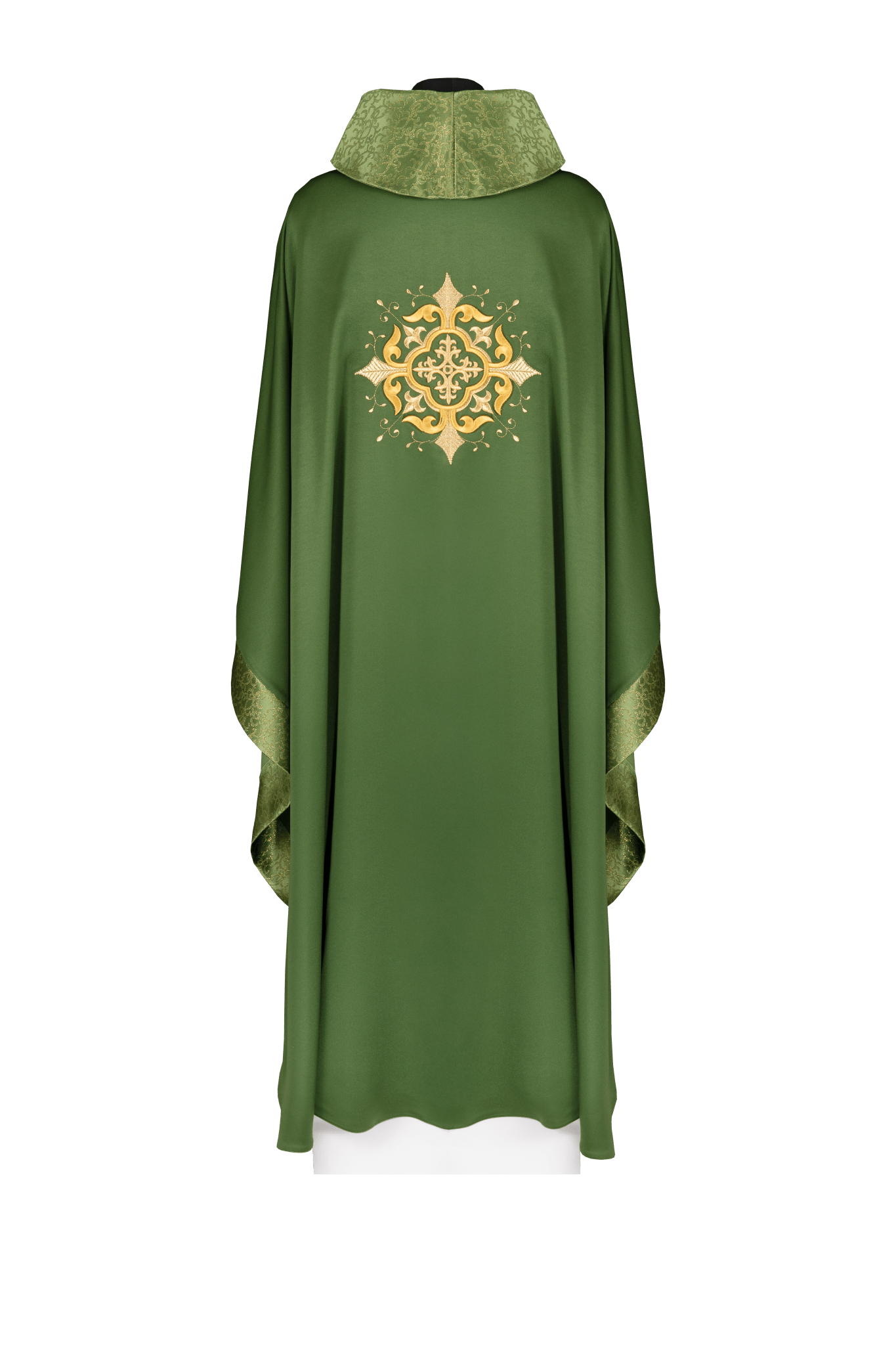 Casula liturgica verde con motivo ricamato della croce e finiture pregiate KDT/7021/01/53 - PERILPRETE.IT