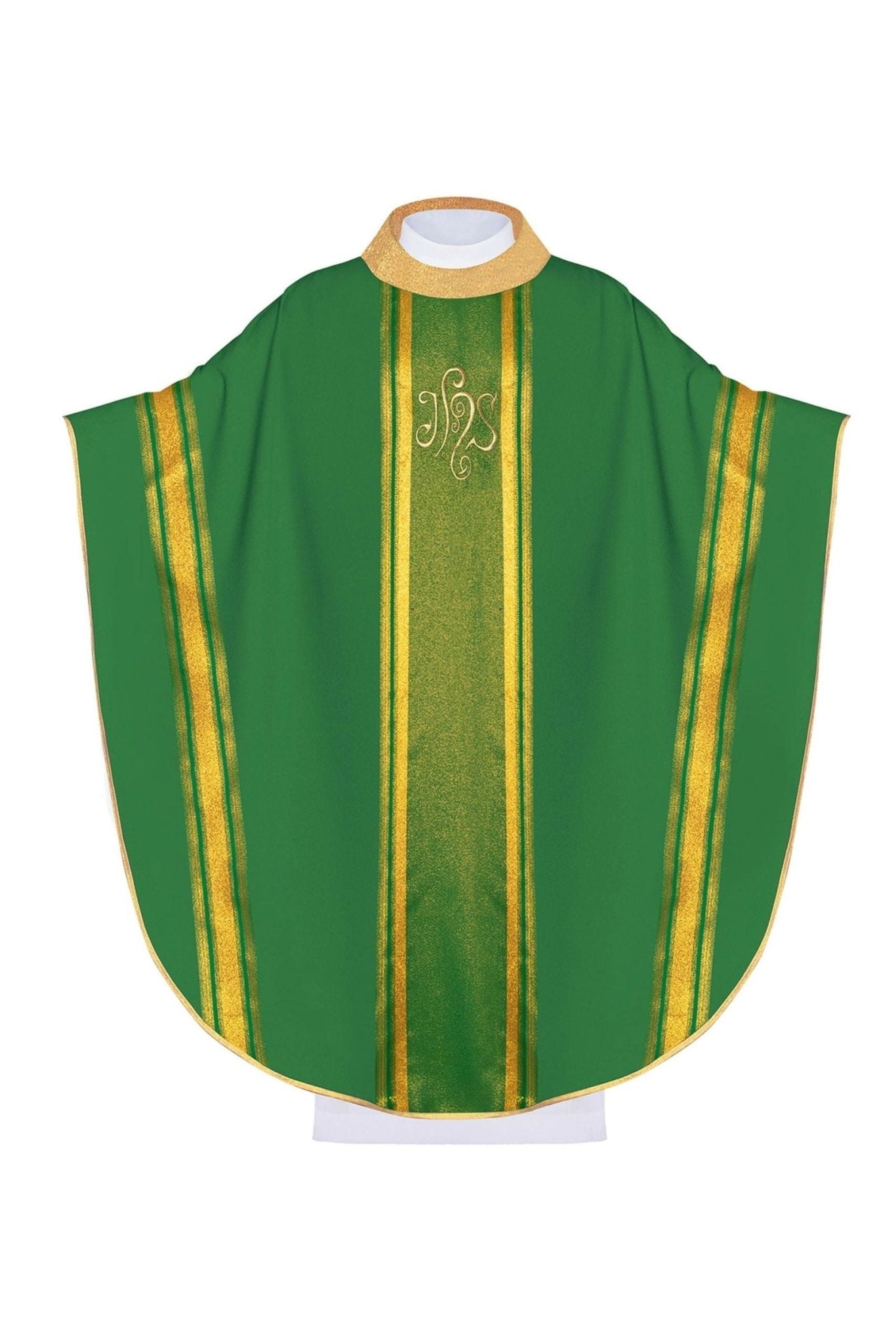 Casula liturgica Verde decorata con ricamo IHS KOR/183/01/27 ZIELONY - PERILPRETE.IT