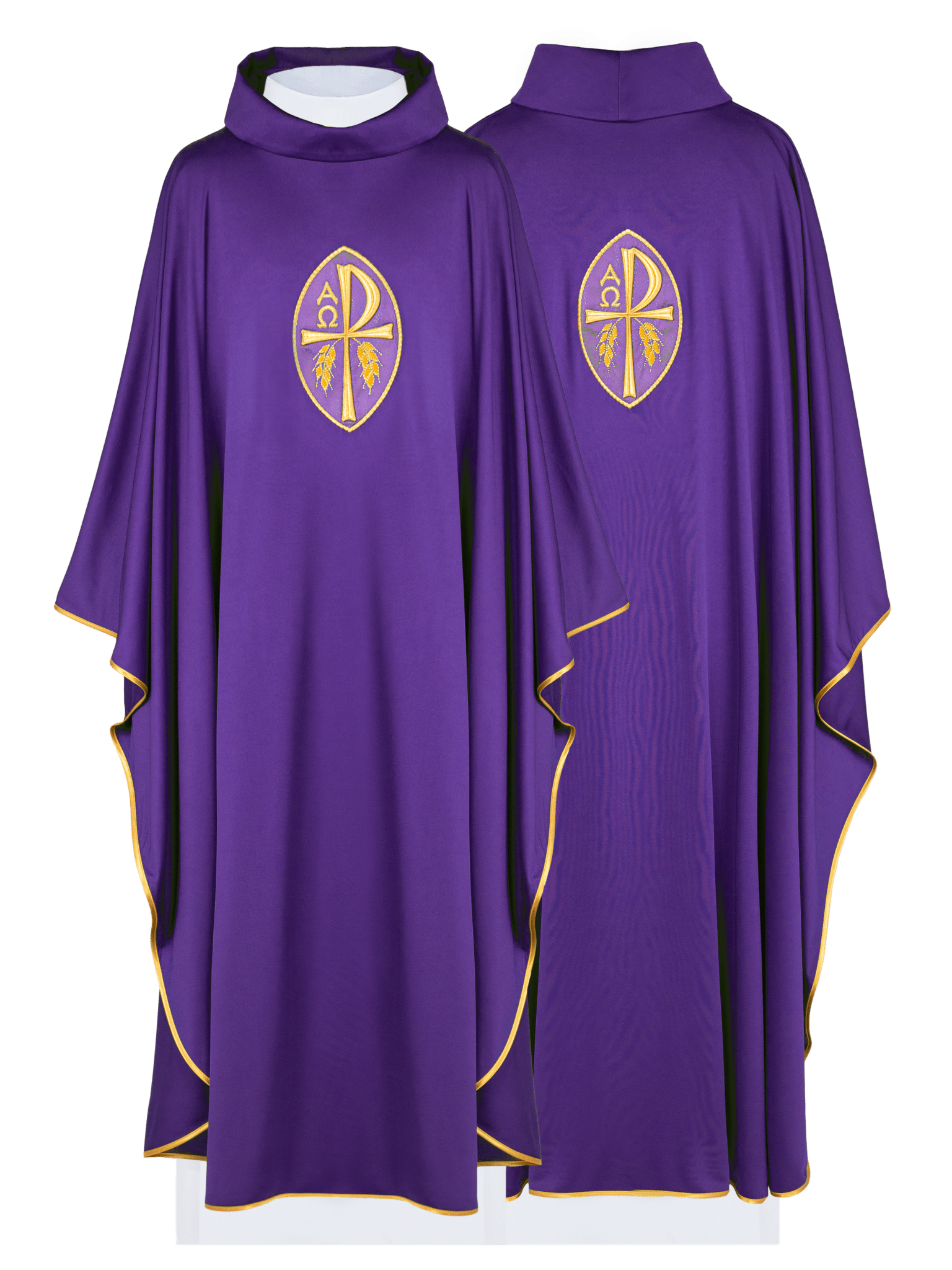 Casula ricamata con croce viola, maglia leggera SACROLITE KOR/387/03/78 - PERILPRETE.IT