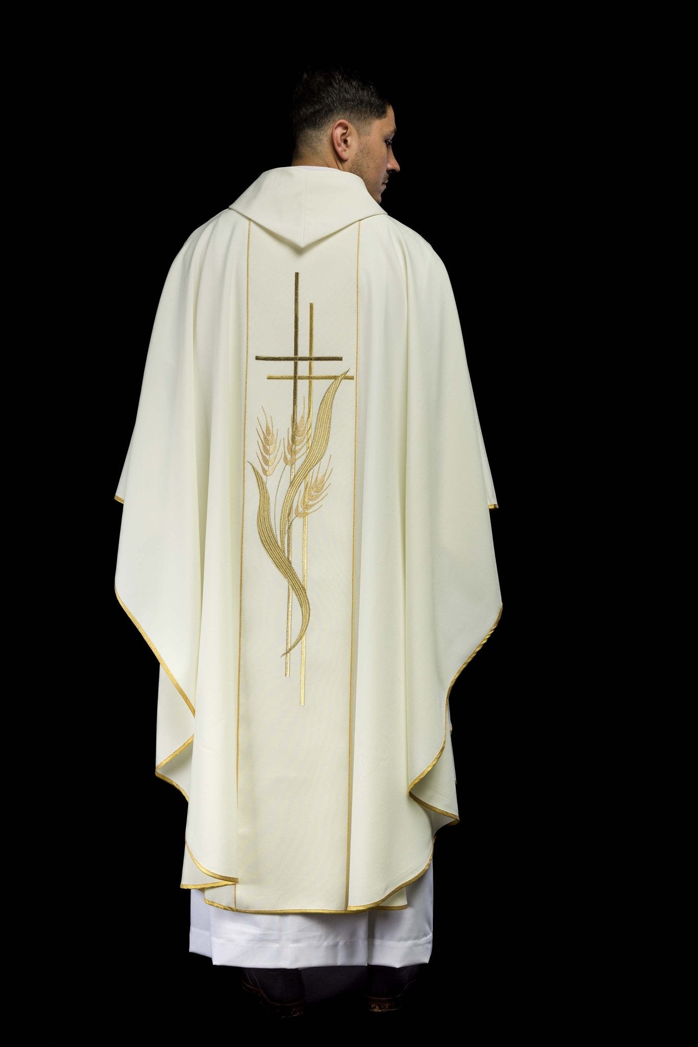 Casula ricamata con motivi di croce e spighe écru KOR/114/05/01 ECRU - PERILPRETE.IT