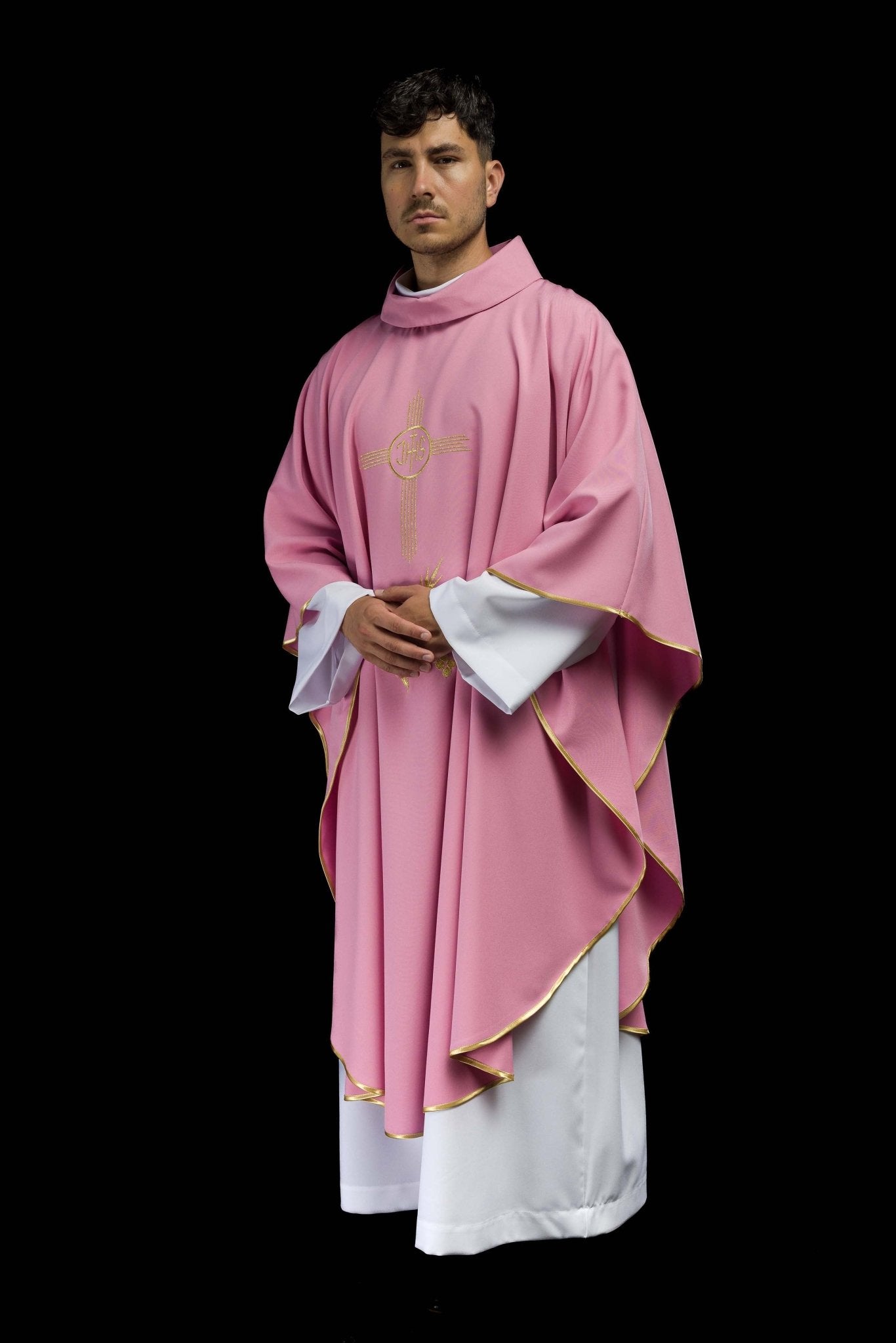 Casula Rosa con ricamo IHS dorato KOR/003/08/12 RÓŻ - PERILPRETE.IT
