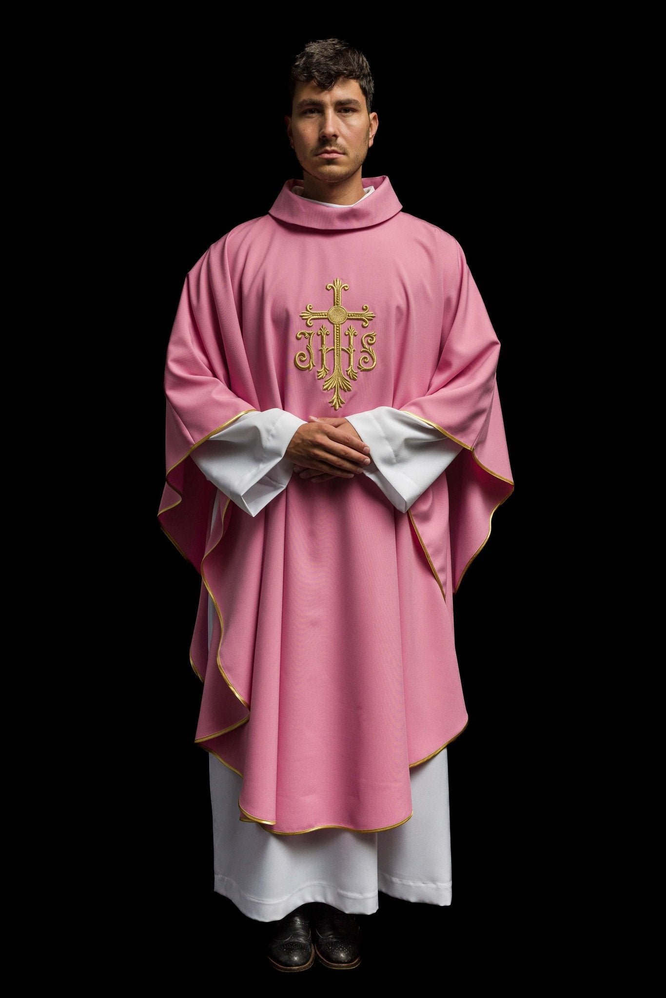 Casula rosa con ricamo IHS in rilievo KOR/255/08/12 - PERILPRETE.IT
