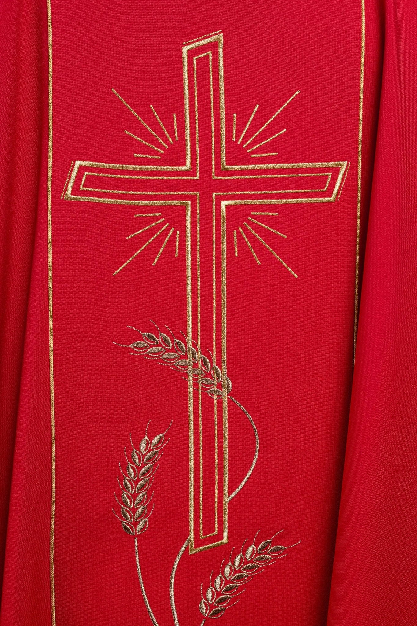 Casula Rossa con ricamo dorato Croce e IHS KOR/074/02/01 CZERWONY - PERILPRETE.IT