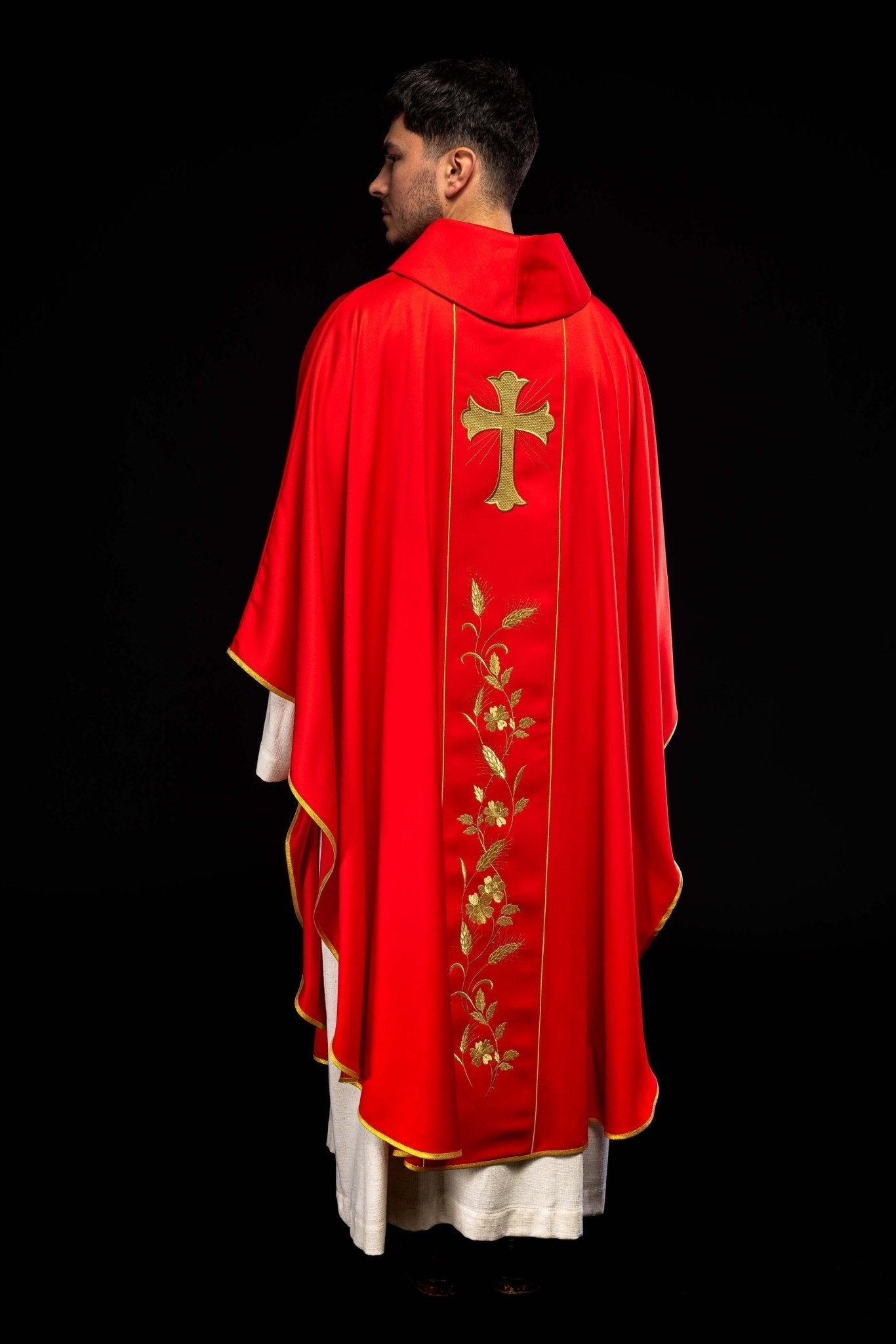 Casula Rossa ricamo Croce e Spighe di grano KOR/375/02/53 CZERWONY - PERILPRETE.IT