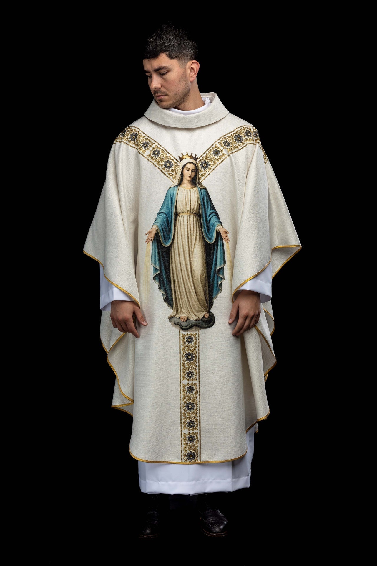 Casula stampata con l’immagine della Madonna Immacolata KOD/7007/05/40 - PERILPRETE.IT