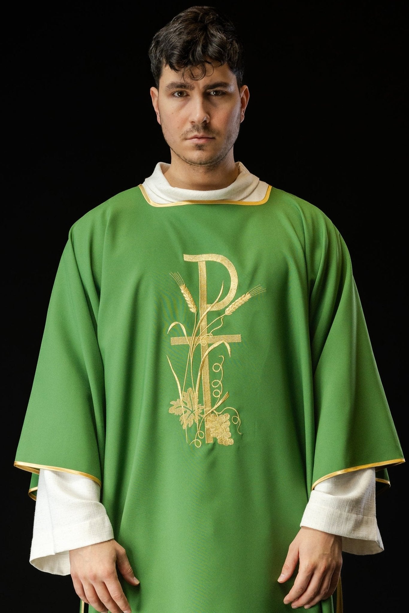 Dalmatica verde con ricamo croce Pax oro KDL/026/01/12/D ZIELONY DALMATYK - PERILPRETE.IT