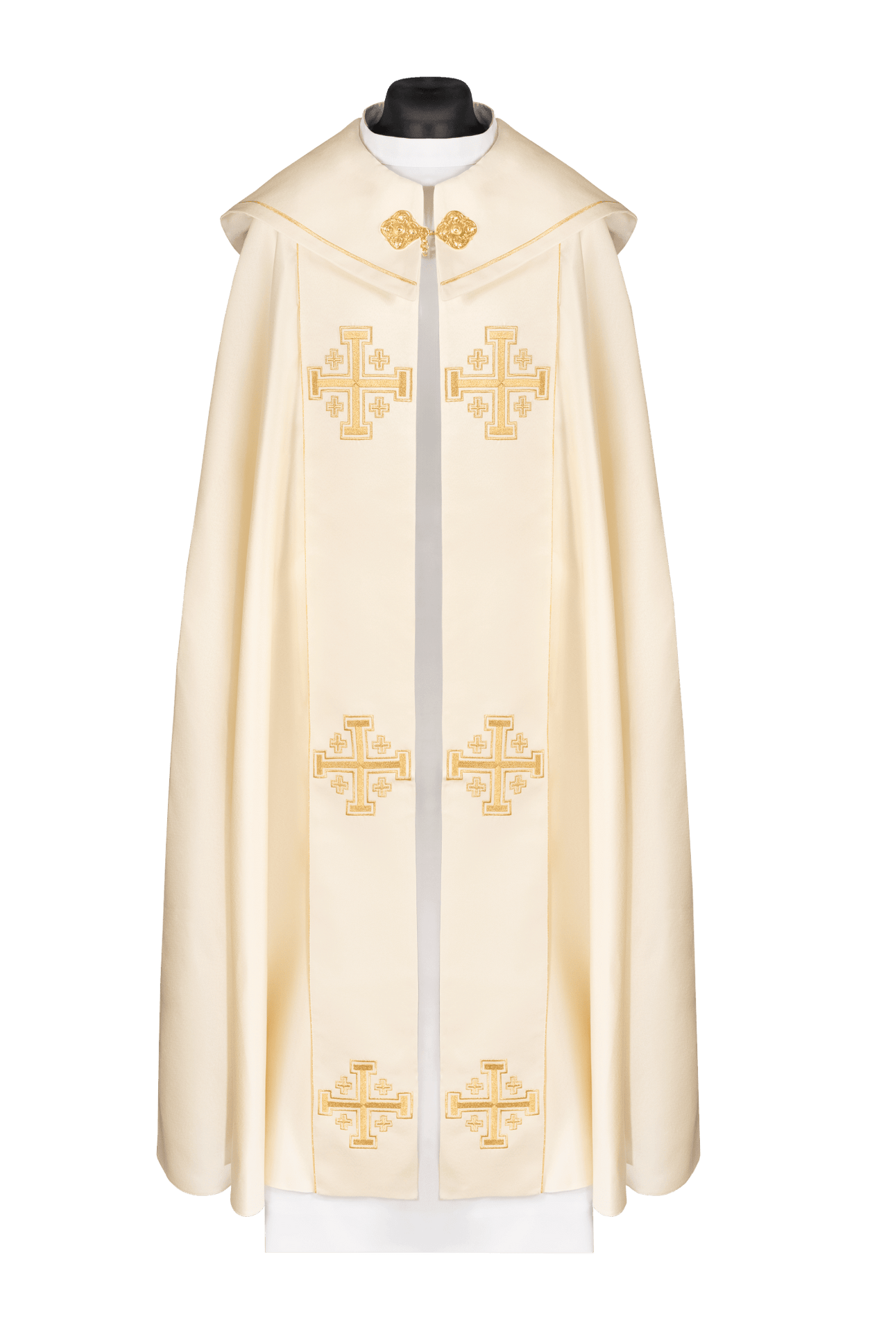 Kapa liturgiczna ecru z pasem i haftem krzyży