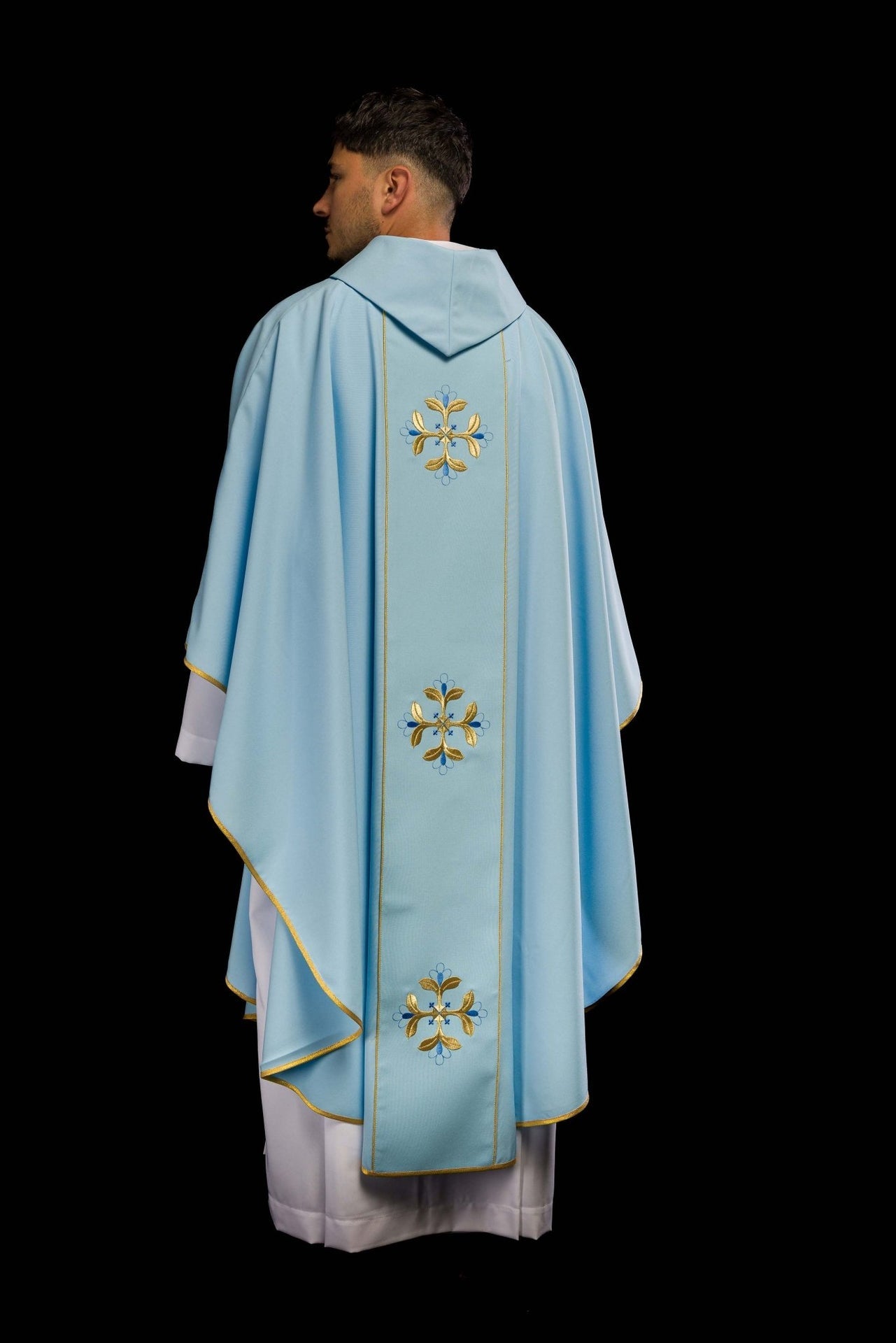 Niebieski ornat liturgiczny maryjny z pasem