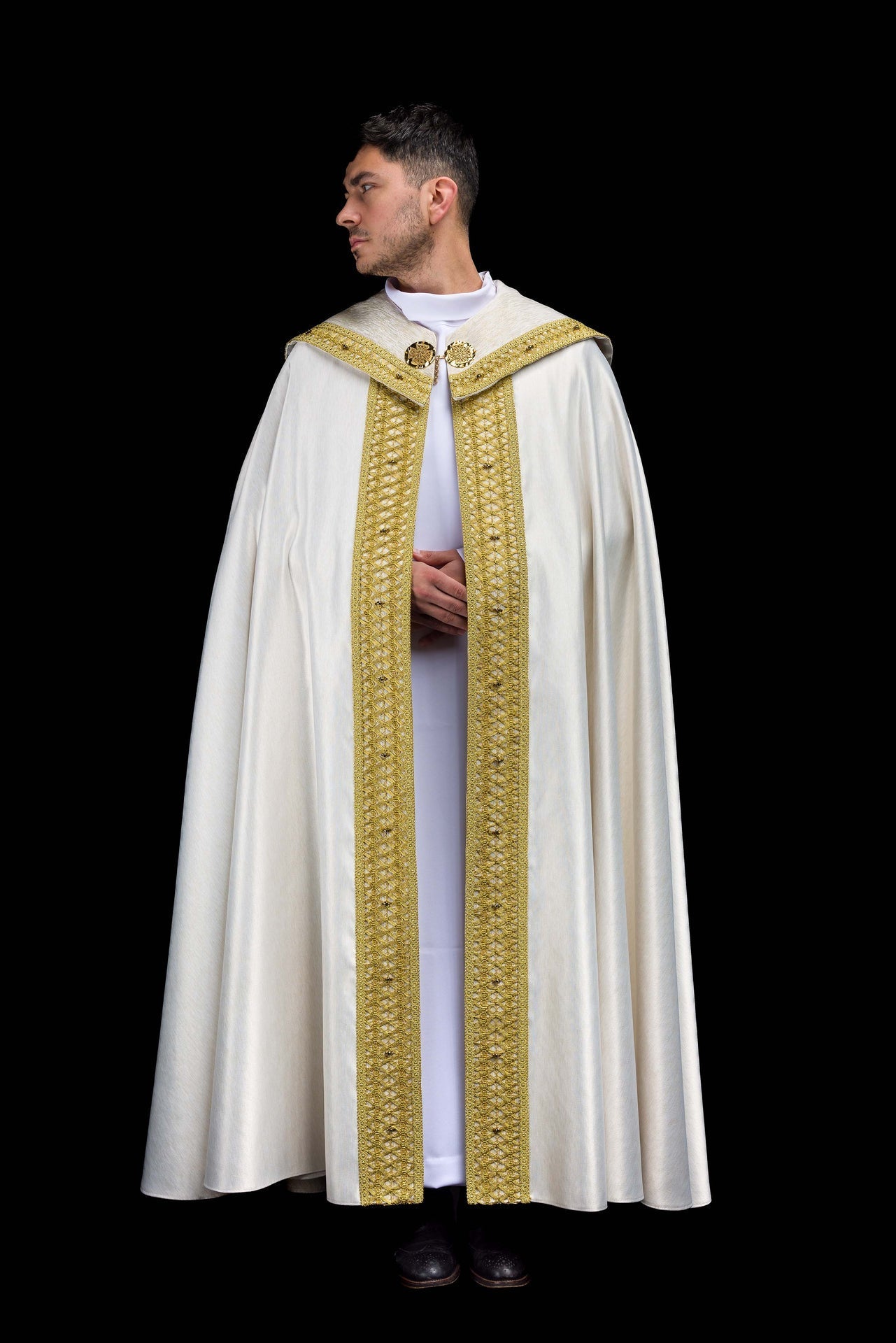 Piviale realizzato a mano con pietre naturali Handmade 3018 HM/3018/05/86 ECRU 145cm - PERILPRETE.IT