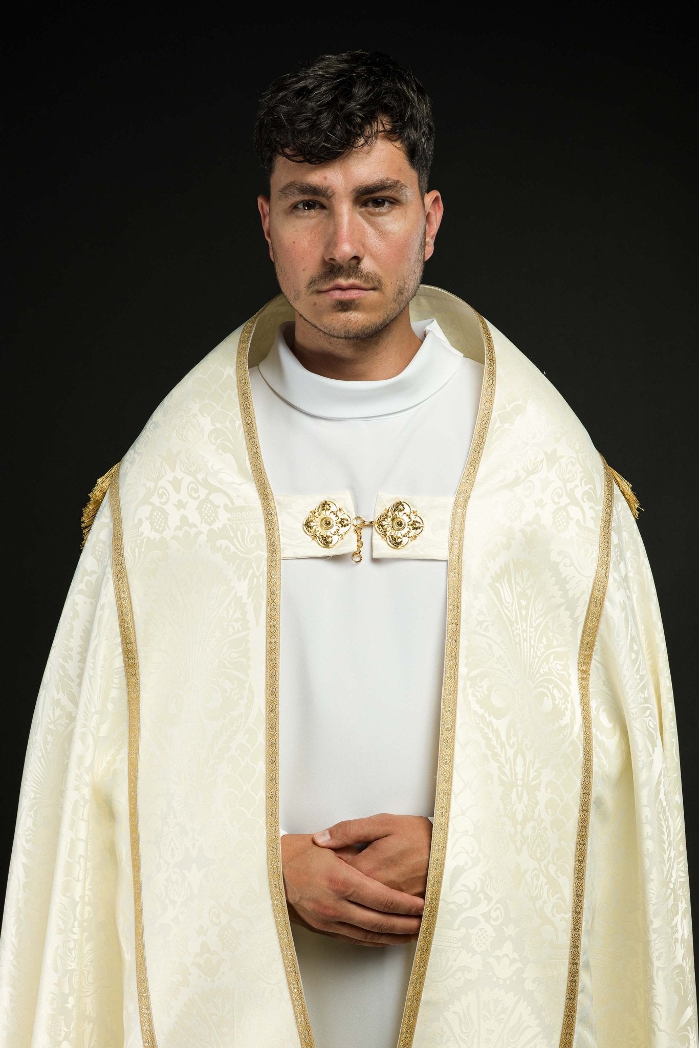 Piviale romana in jacquard liscia color ecru KKP/159/05/83 150cm - PERILPRETE.IT