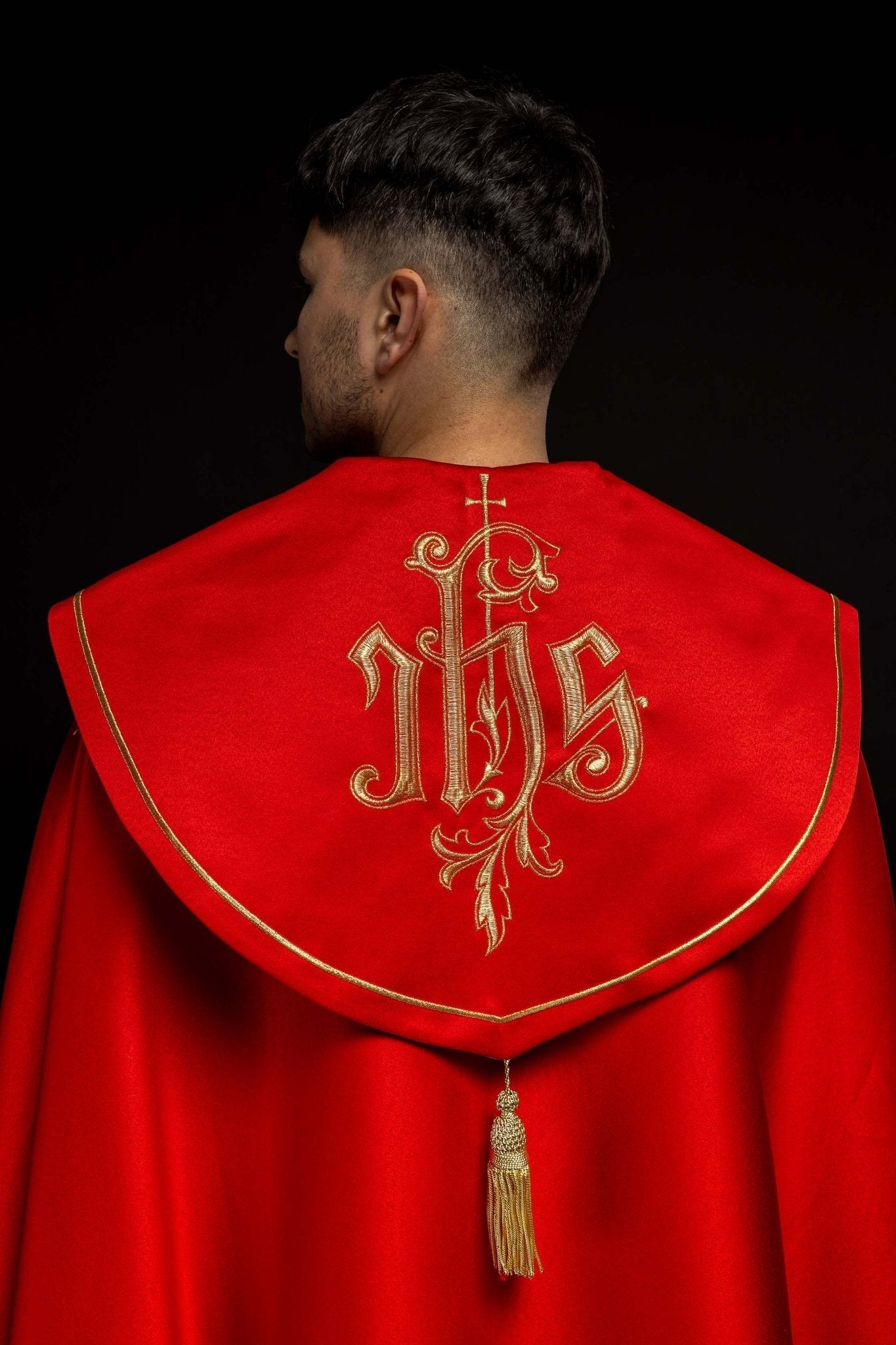 Piviale rosso con monogramma IHS KKP/023/02/20 145cm - PERILPRETE.IT