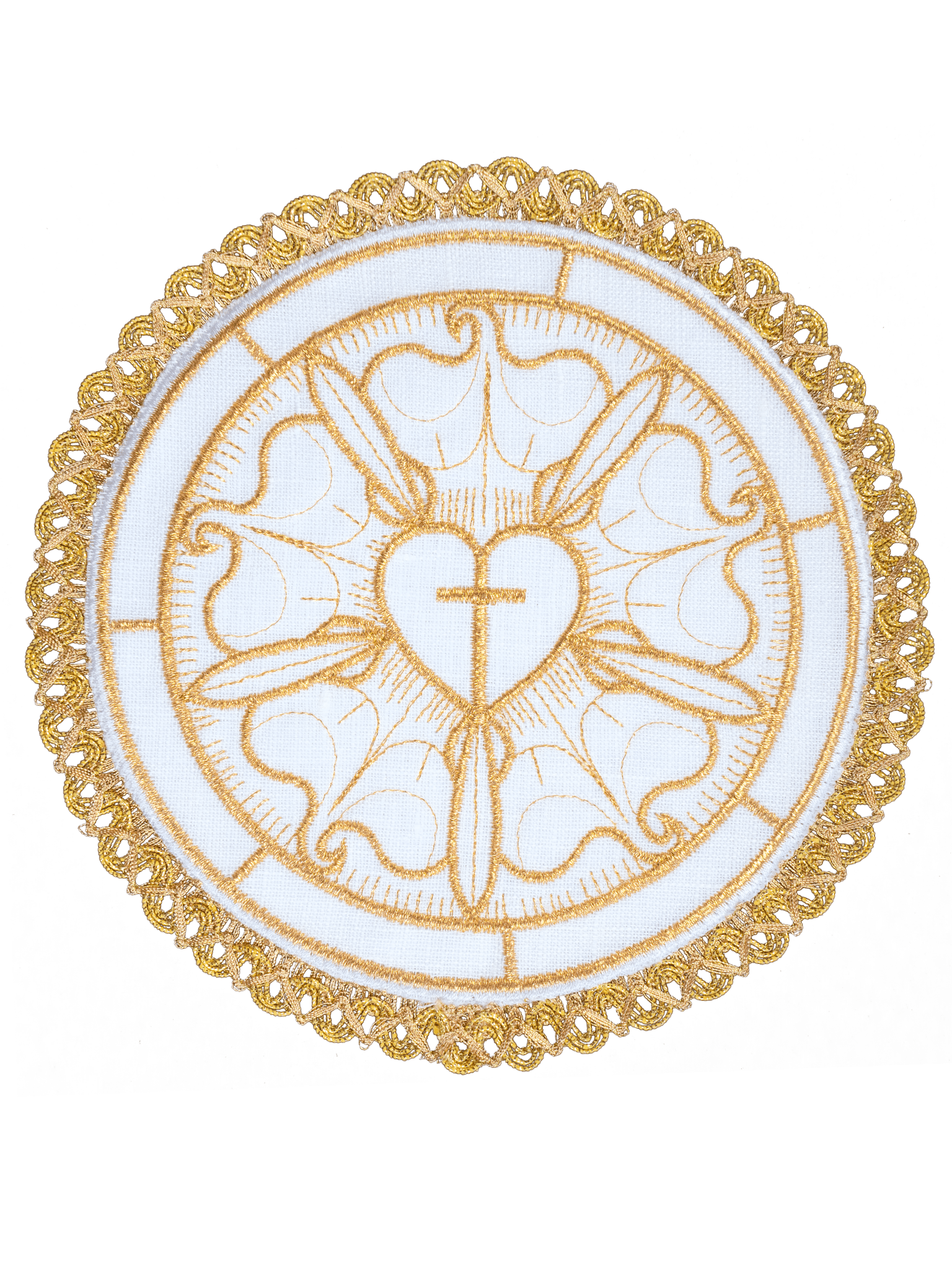 Servizio altare in lino con motivo a cuore e croce su palla tonda S - 5026 - PERILPRETE.IT