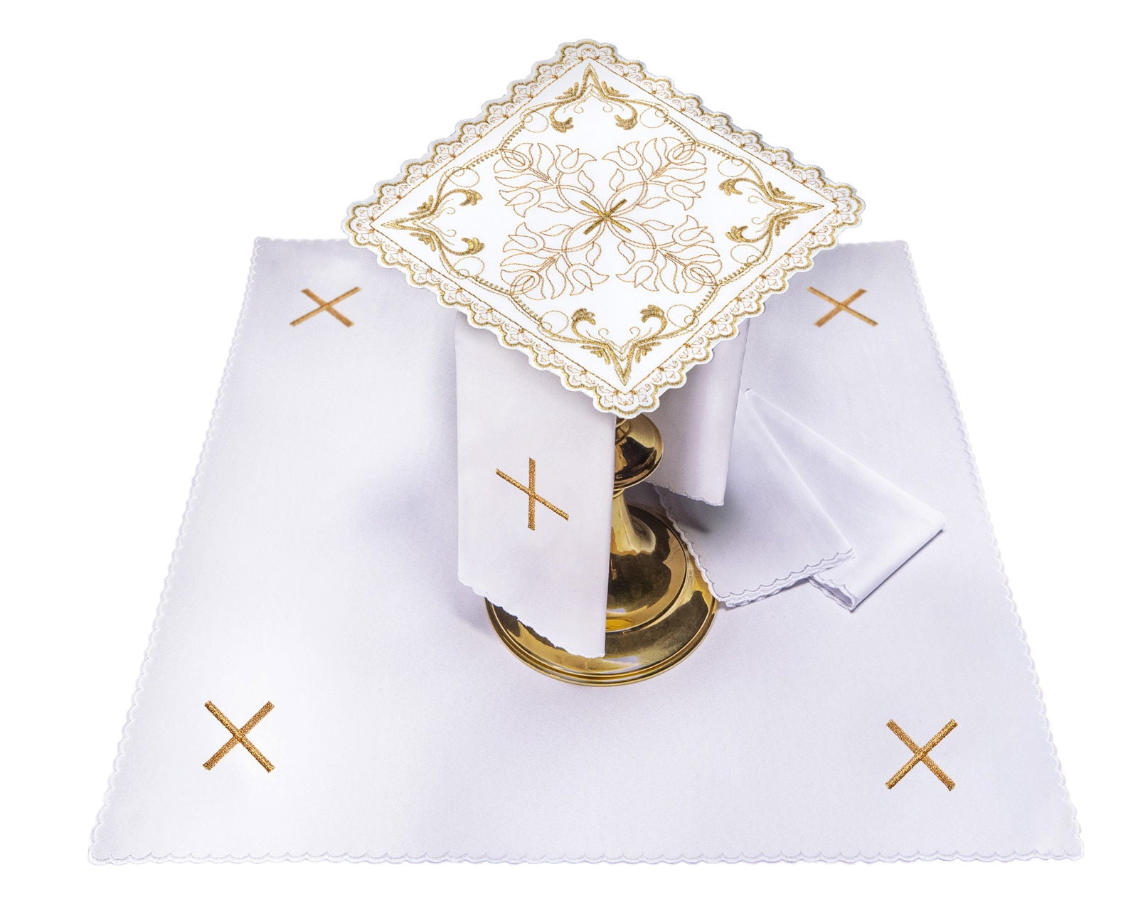 Servizio da altare con motivo a croce con ricamo floreale decorativo S - 5557 - PERILPRETE.IT