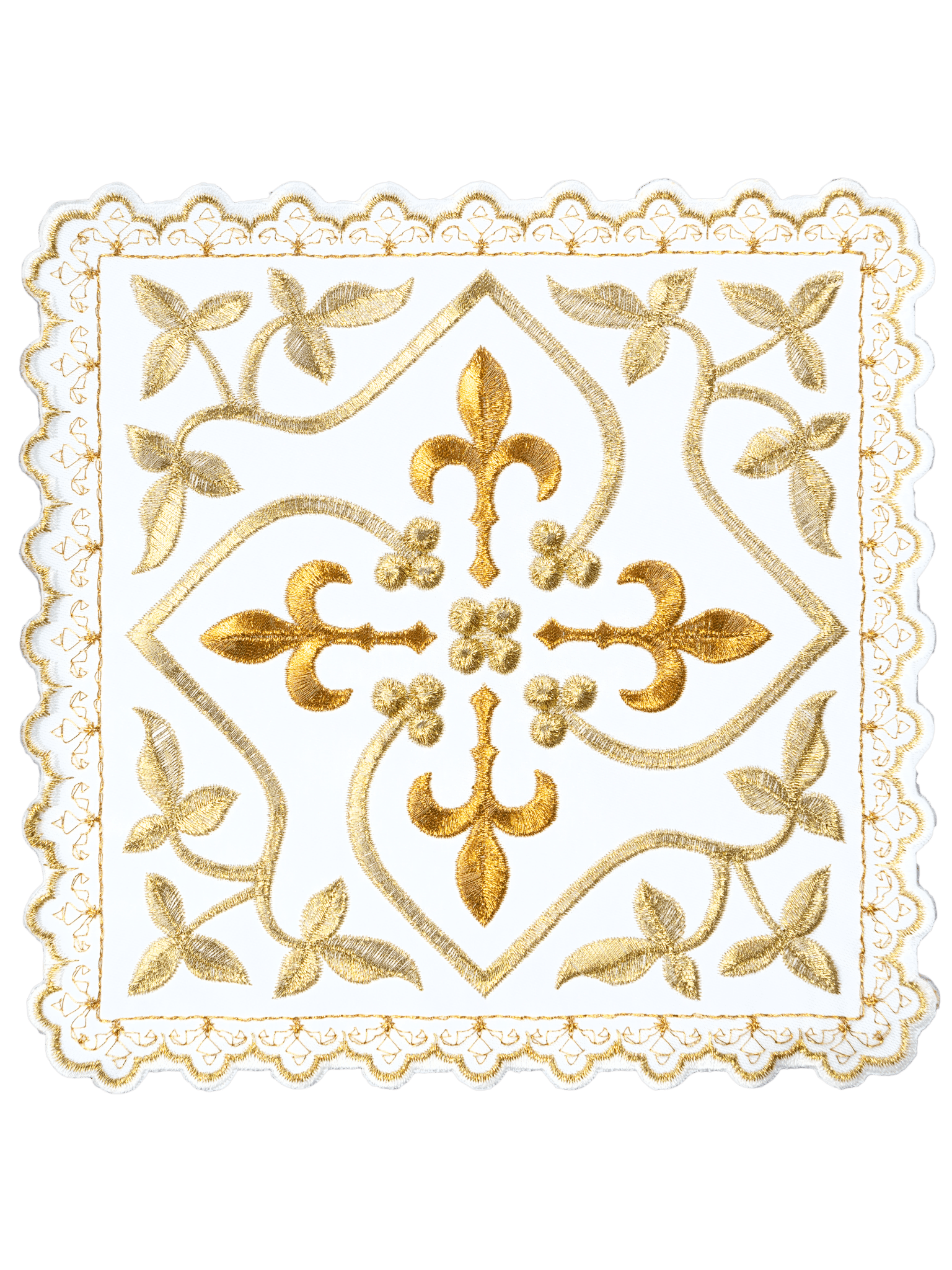 Servizio da messa con motivo a croce con decorazioni dorate e motivo floreale ricamato S - 5559 - PERILPRETE.IT