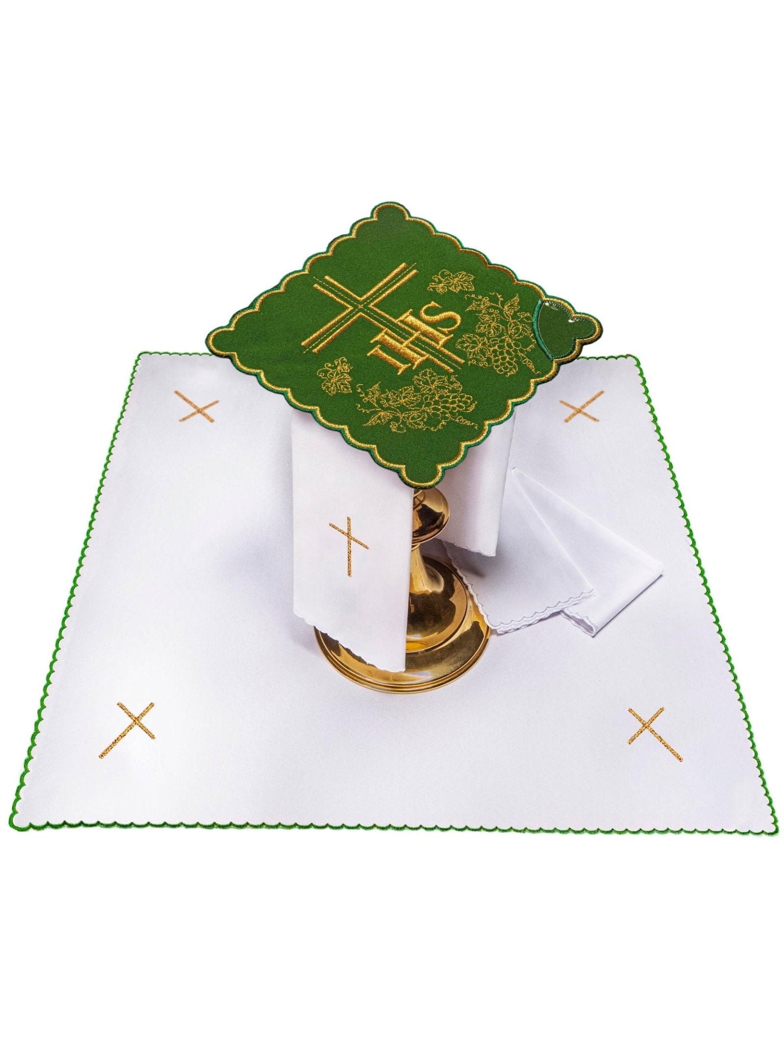 Servizio da Messa ricamato verde IHS KK/156/01 - PERILPRETE.IT