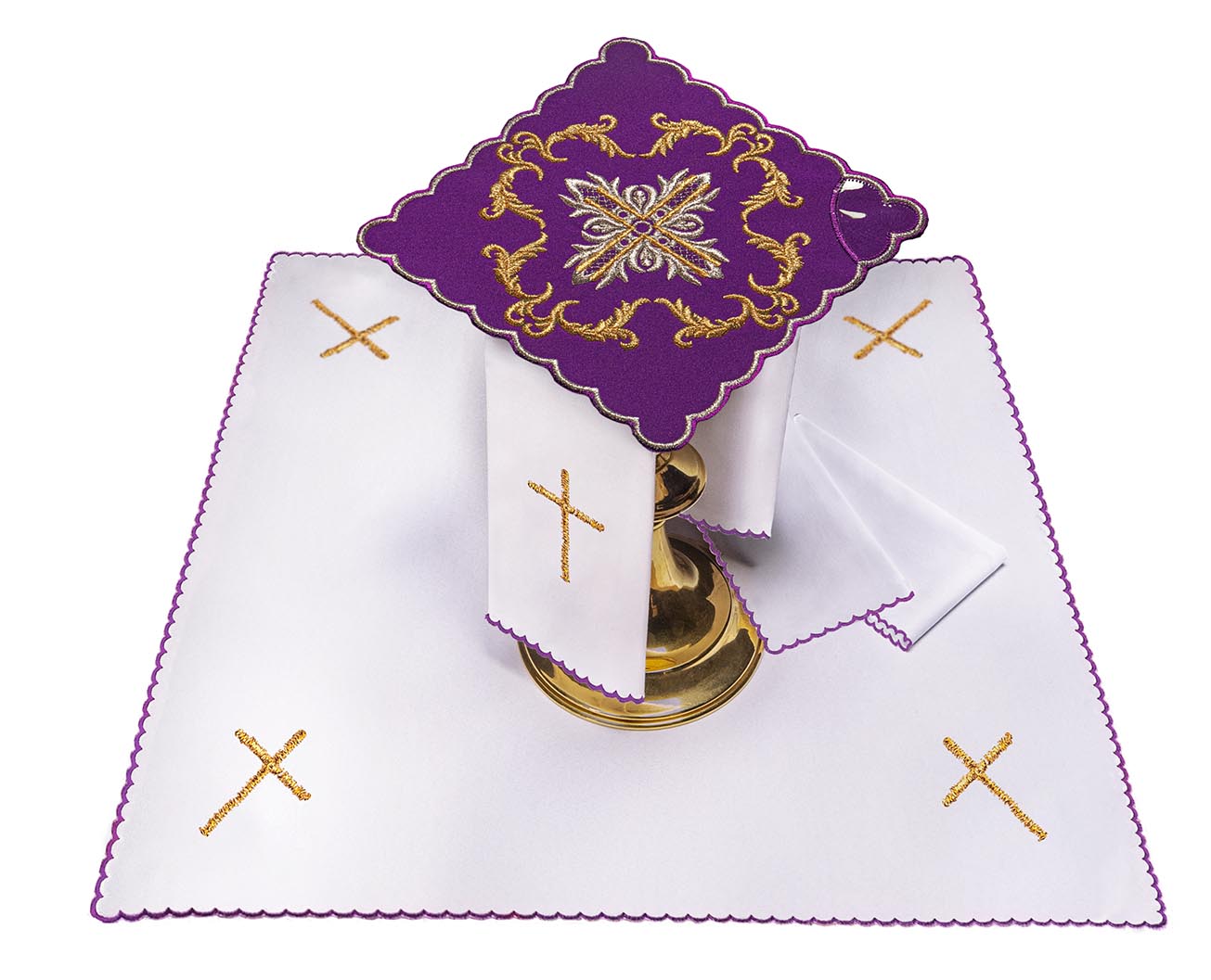 Servizio da Messa ricamato viola con Croce KK/151/03 - PERILPRETE.IT