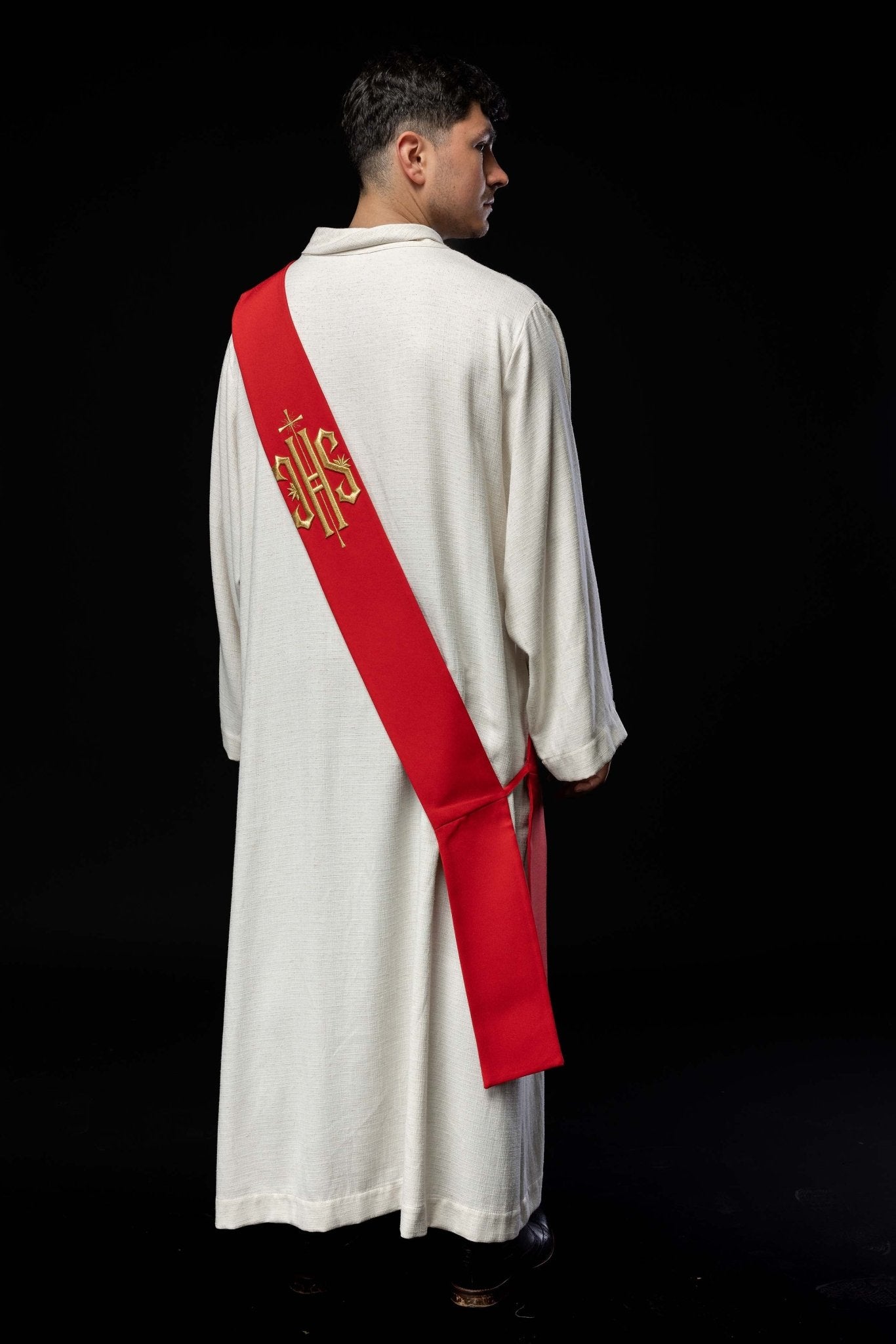 Stola diaconale ricamata IHS con Croce Rossa KSD/135/02/01 CZERWONY - PERILPRETE.IT
