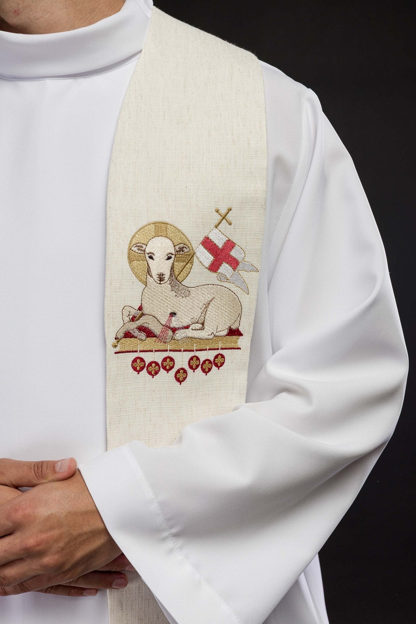 Stola pasquale con Agnello di Dio ricamato Pasqua KDT/2049/05/49 ECRU - PERILPRETE.IT