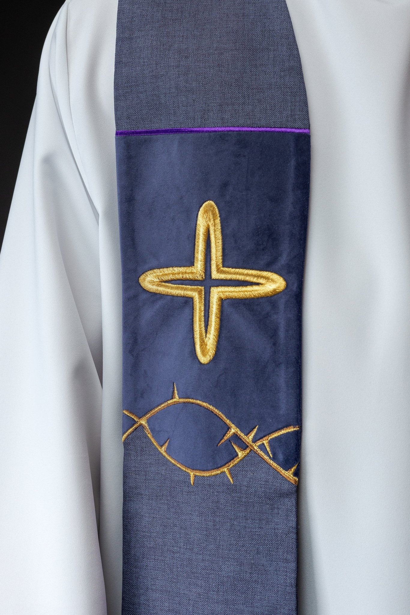 Stola ricamata per la Quaresima con croci – viola S - 2056 - 03 - 70 - PERILPRETE.IT