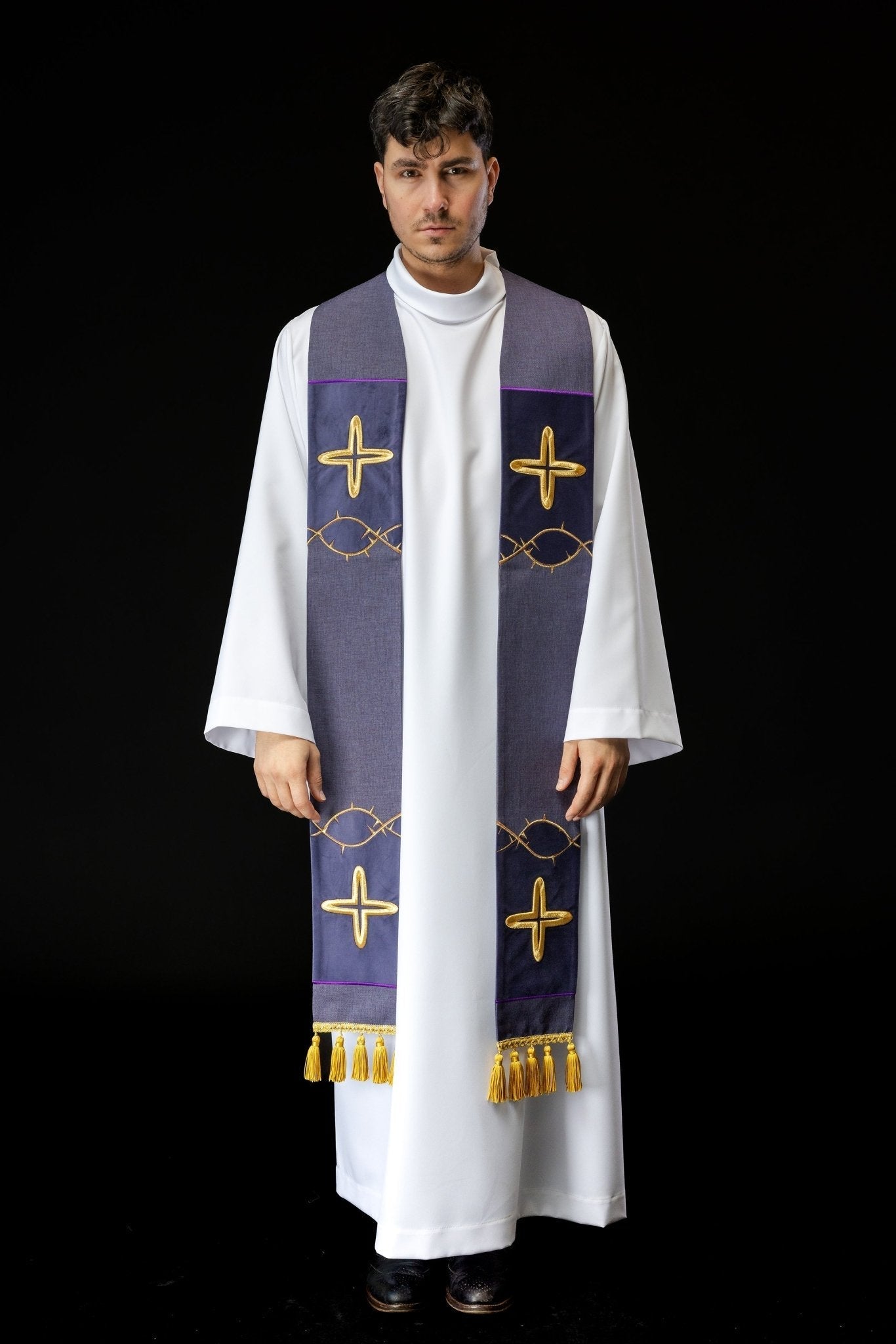 Stola ricamata per la Quaresima con croci – viola S - 2056 - 03 - 70 - PERILPRETE.IT