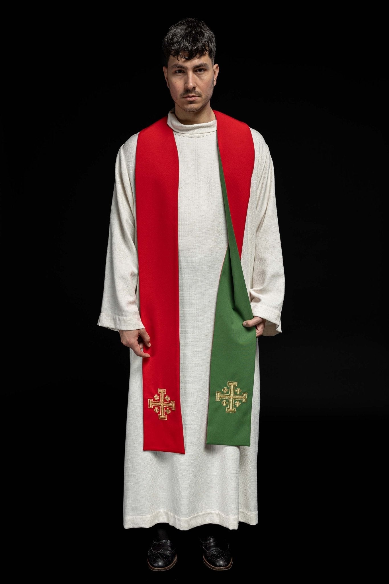 Stola sacerdotale double face ricamata verde - rossa Croce di Gerusalemme KST/046/01 - 02/01 - PERILPRETE.IT