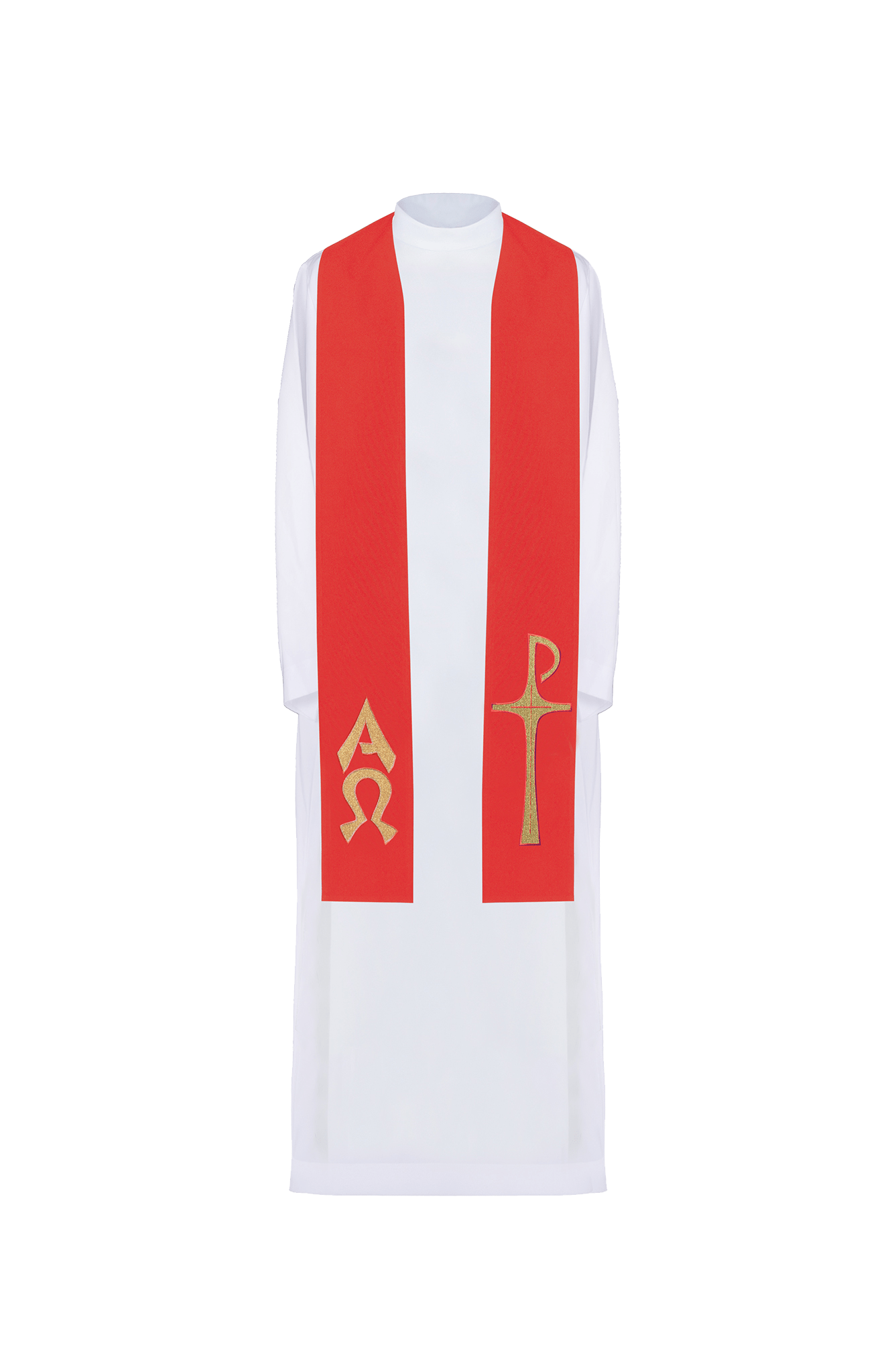 Stola sacerdotale ricamata con motivo Alfa e Omega rossa KST/014/02/12 CZERWONY - PERILPRETE.IT