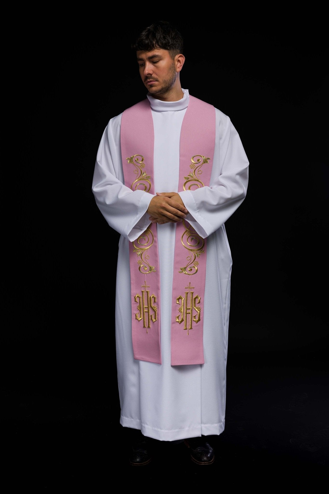 Stola sacerdotale ricamata IHS rosa KST/031/08/01 RÓŻOWY - PERILPRETE.IT