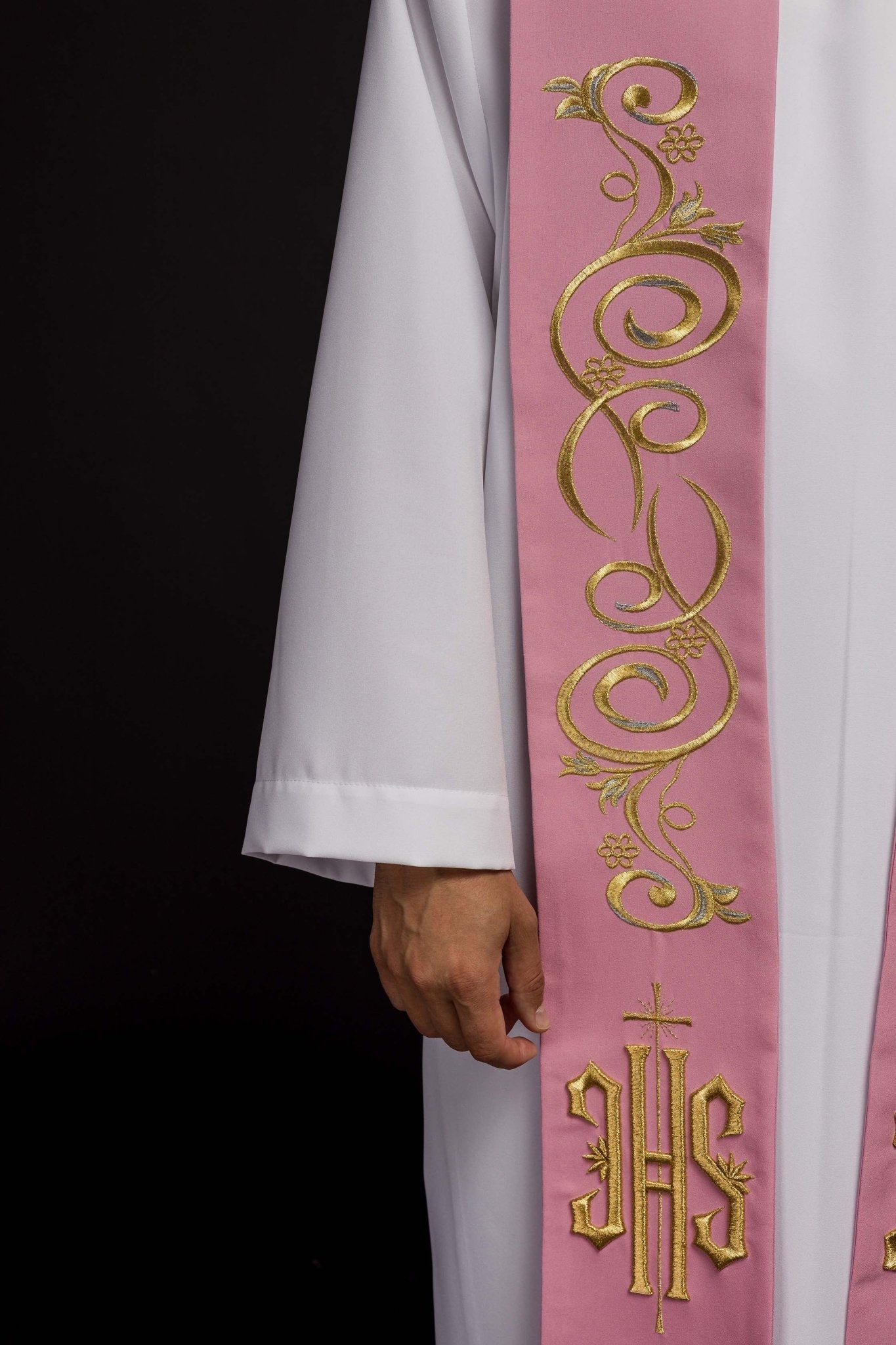 Stola sacerdotale ricamata IHS rosa KST/031/08/01 RÓŻOWY - PERILPRETE.IT
