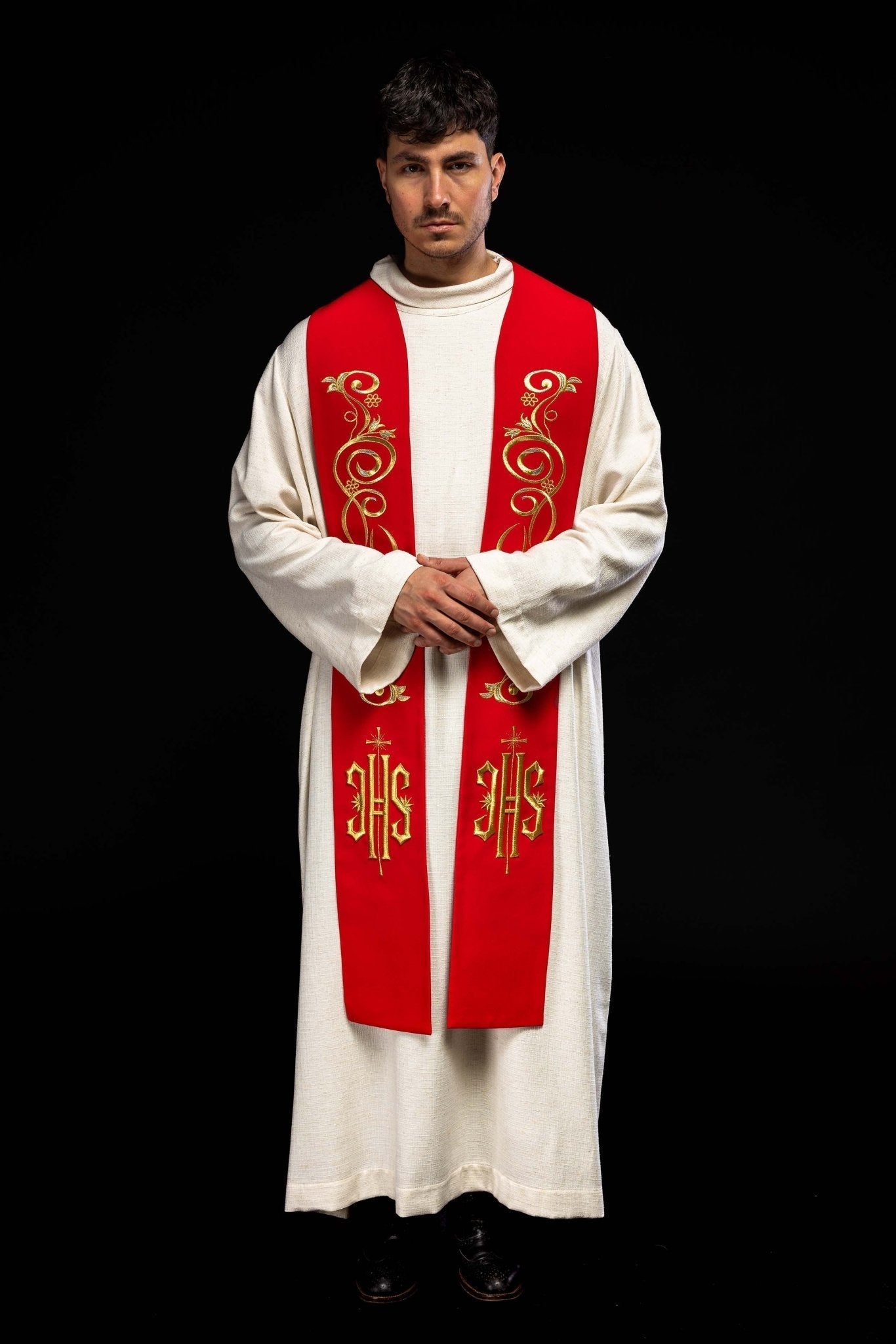 Stola sacerdotale ricamata IHS rossa KST/031/02/01 CZERWONY - PERILPRETE.IT