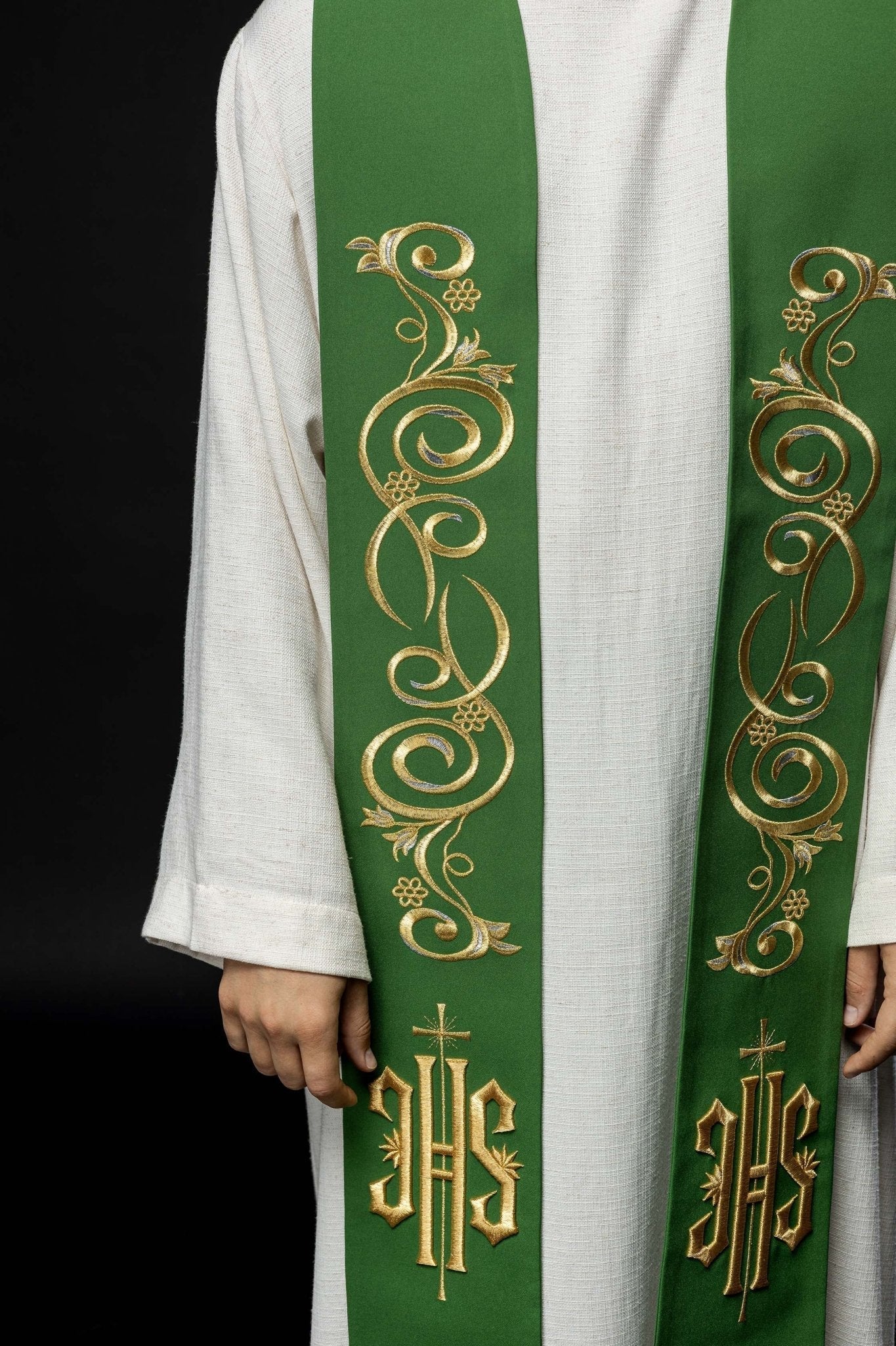 Stola sacerdotale ricamata IHS verde KST/031/01/01 ZIELONY - PERILPRETE.IT