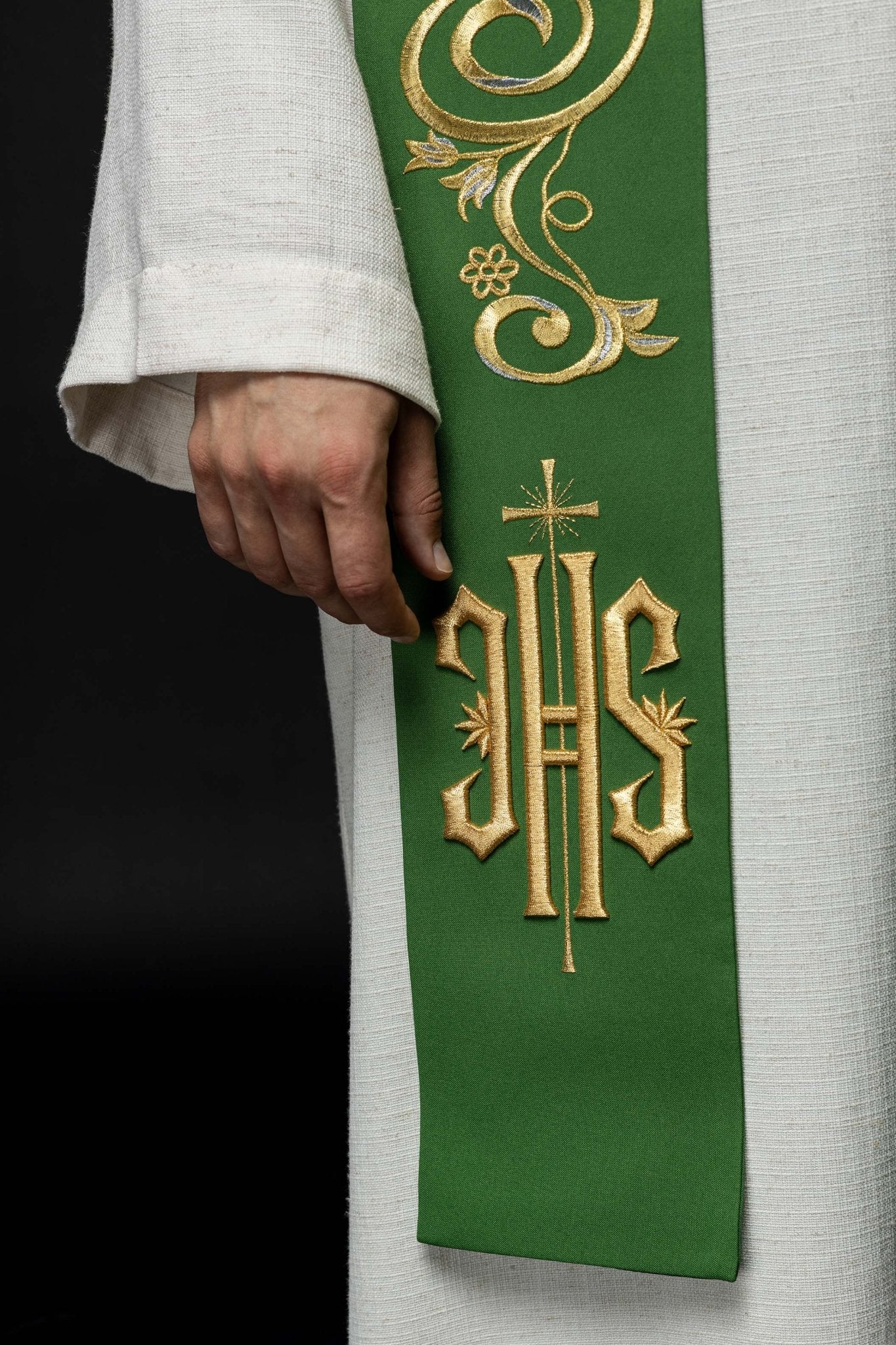 Stola sacerdotale ricamata IHS verde KST/031/01/01 ZIELONY - PERILPRETE.IT