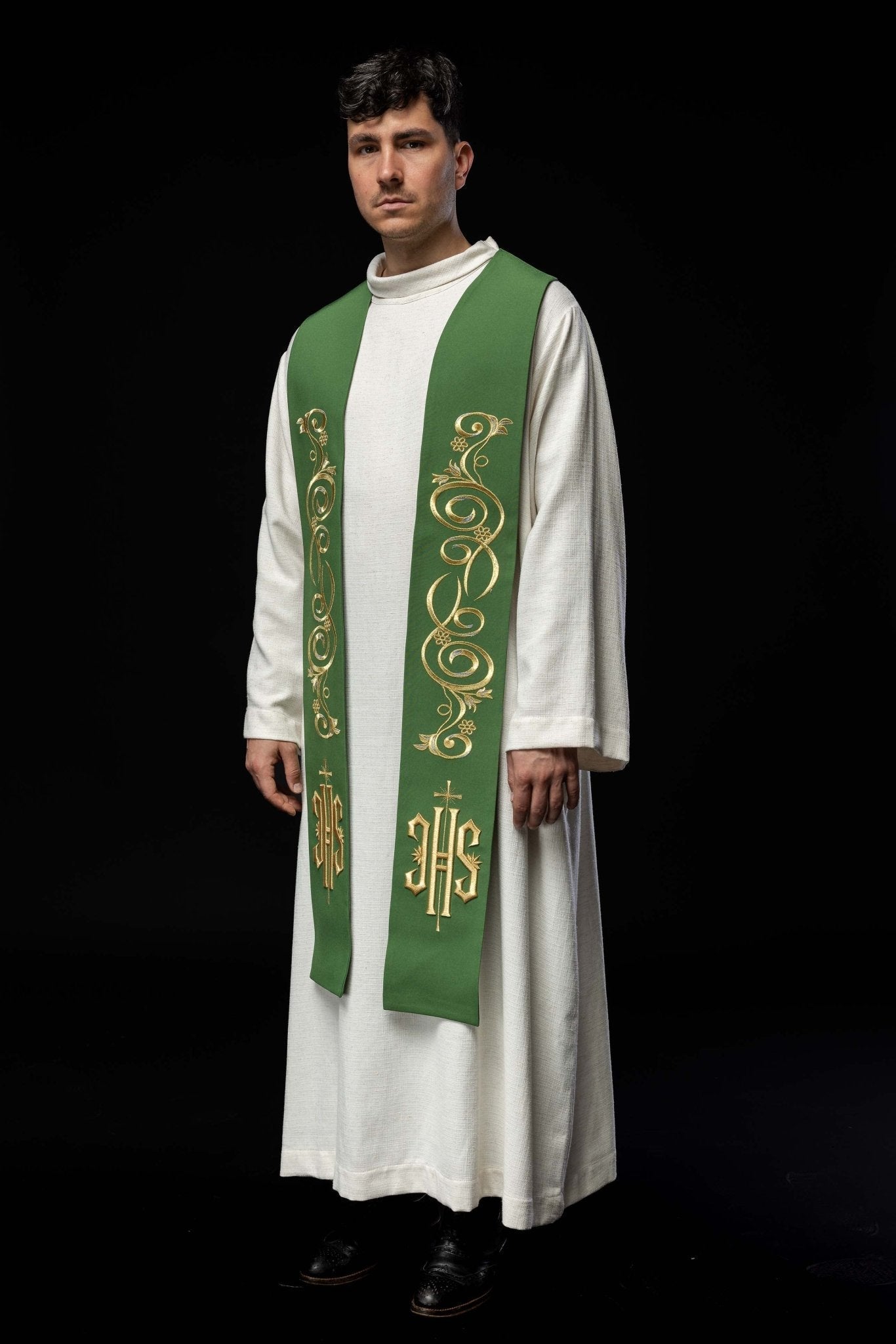 Stola sacerdotale ricamata IHS verde KST/031/01/01 ZIELONY - PERILPRETE.IT