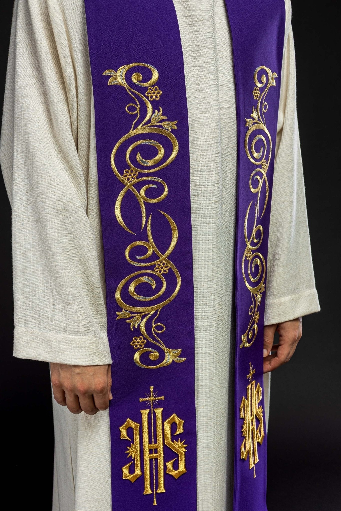 Stola sacerdotale ricamata IHS viola KST/031/03/01 FIOLET - PERILPRETE.IT