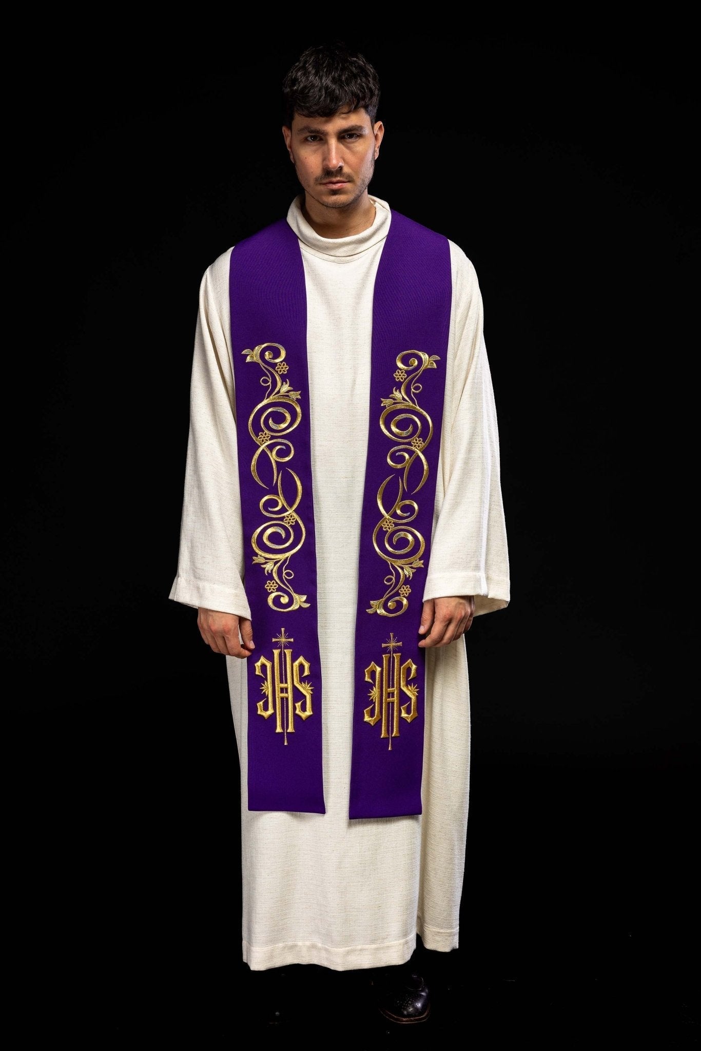 Stola sacerdotale ricamata IHS viola KST/031/03/01 FIOLET - PERILPRETE.IT