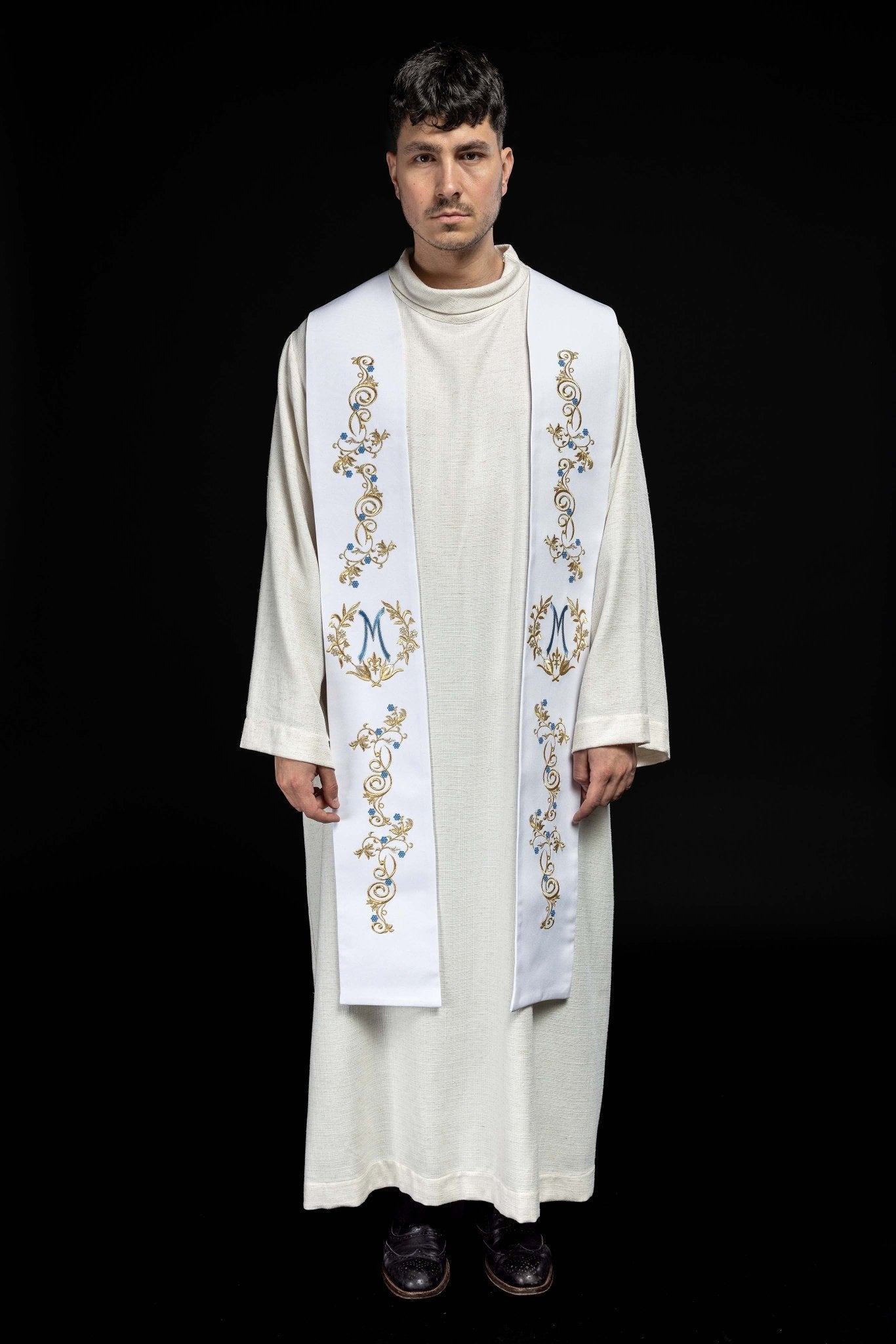 Stola sacerdotale ricamata Mariano bianca KST/032/04/01 BIAŁY - PERILPRETE.IT
