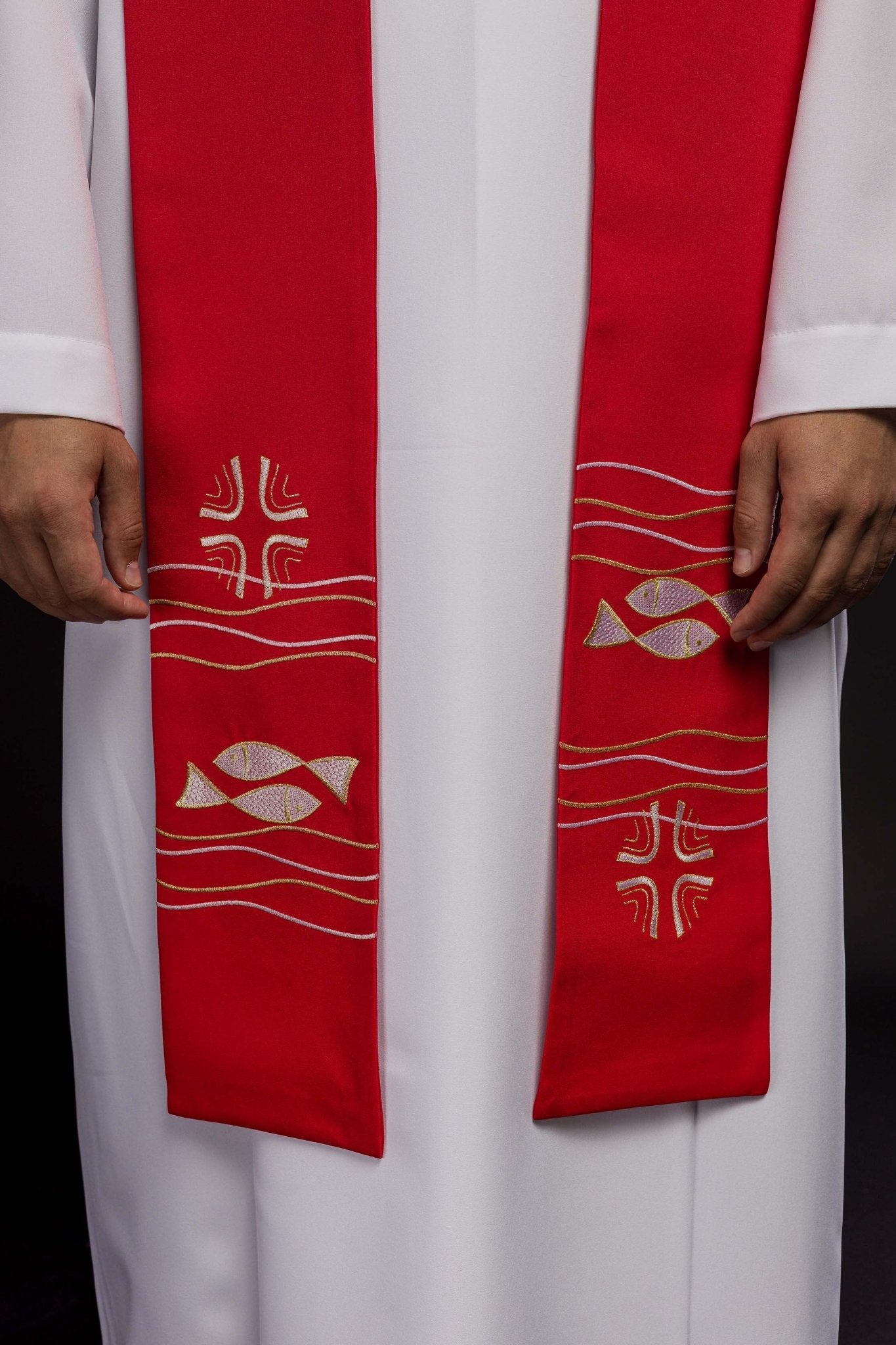 Stola sacerdotale ricamata Pesce rossa KST/022/02/01 CZERWONY - PERILPRETE.IT