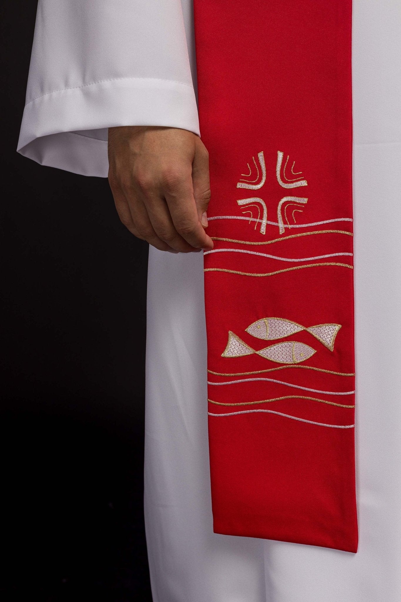 Stola sacerdotale ricamata Pesce rossa KST/022/02/01 CZERWONY - PERILPRETE.IT