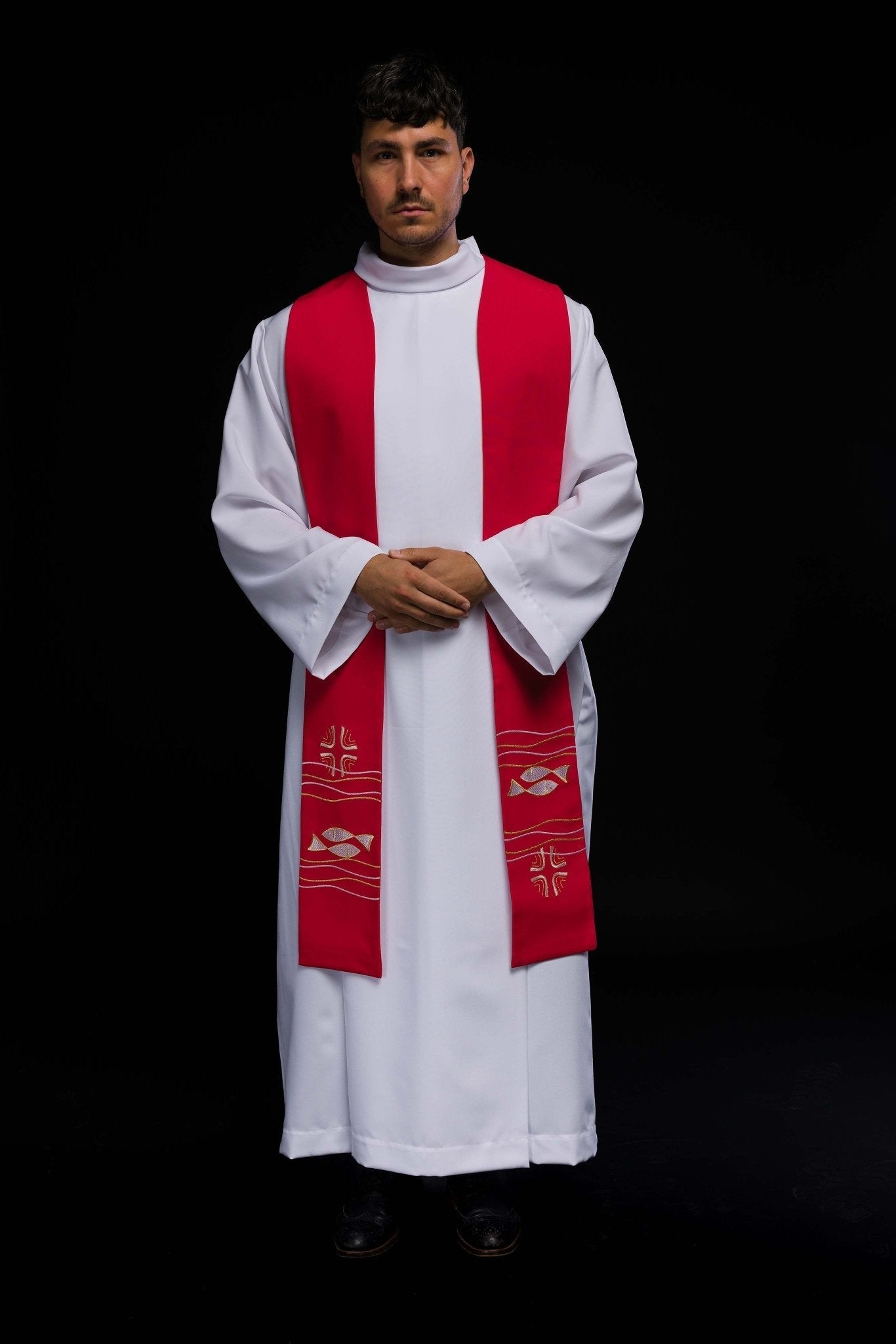 Stola sacerdotale ricamata Pesce rossa KST/022/02/01 CZERWONY - PERILPRETE.IT
