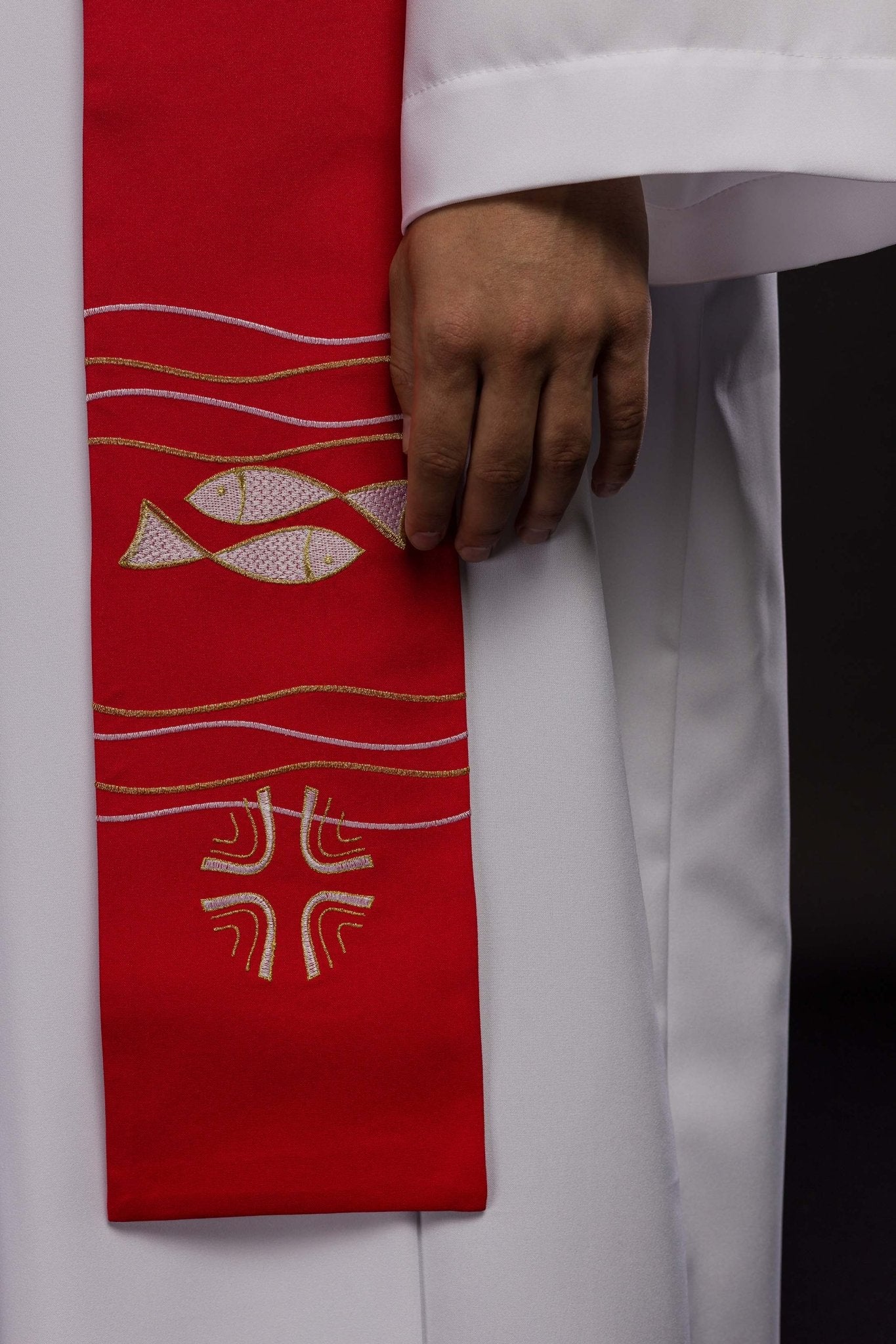 Stola sacerdotale ricamata Pesce rossa KST/022/02/01 CZERWONY - PERILPRETE.IT
