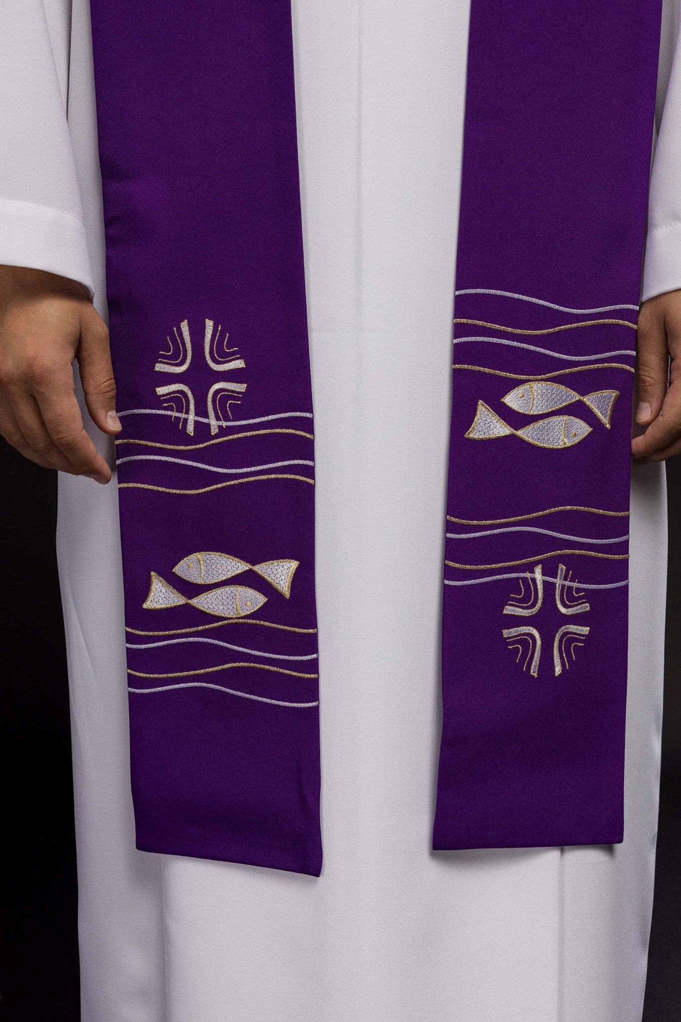 Stola sacerdotale ricamata Pesce viola KST/022/03/01 FIOLET - PERILPRETE.IT