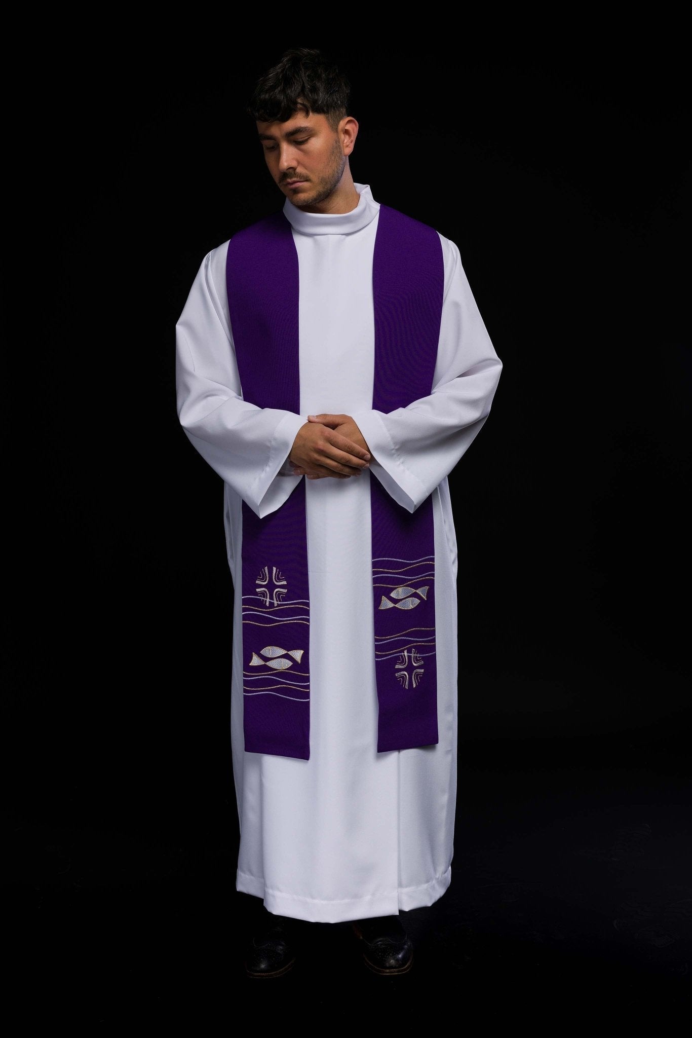 Stola sacerdotale ricamata Pesce viola KST/022/03/01 FIOLET - PERILPRETE.IT