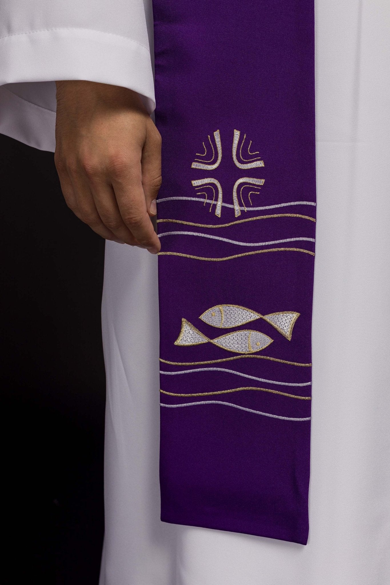 Stola sacerdotale ricamata Pesce viola KST/022/03/01 FIOLET - PERILPRETE.IT