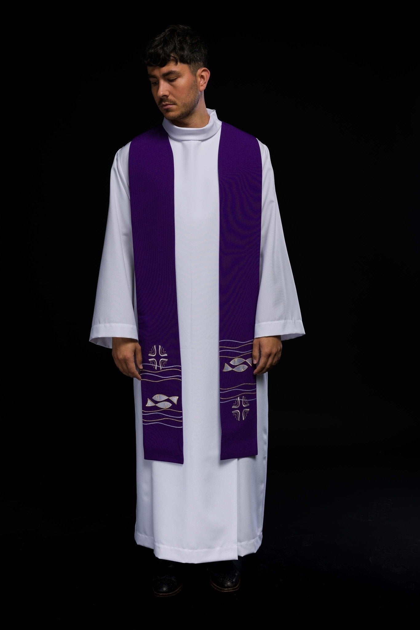 Stola sacerdotale ricamata Pesce viola KST/022/03/01 FIOLET - PERILPRETE.IT