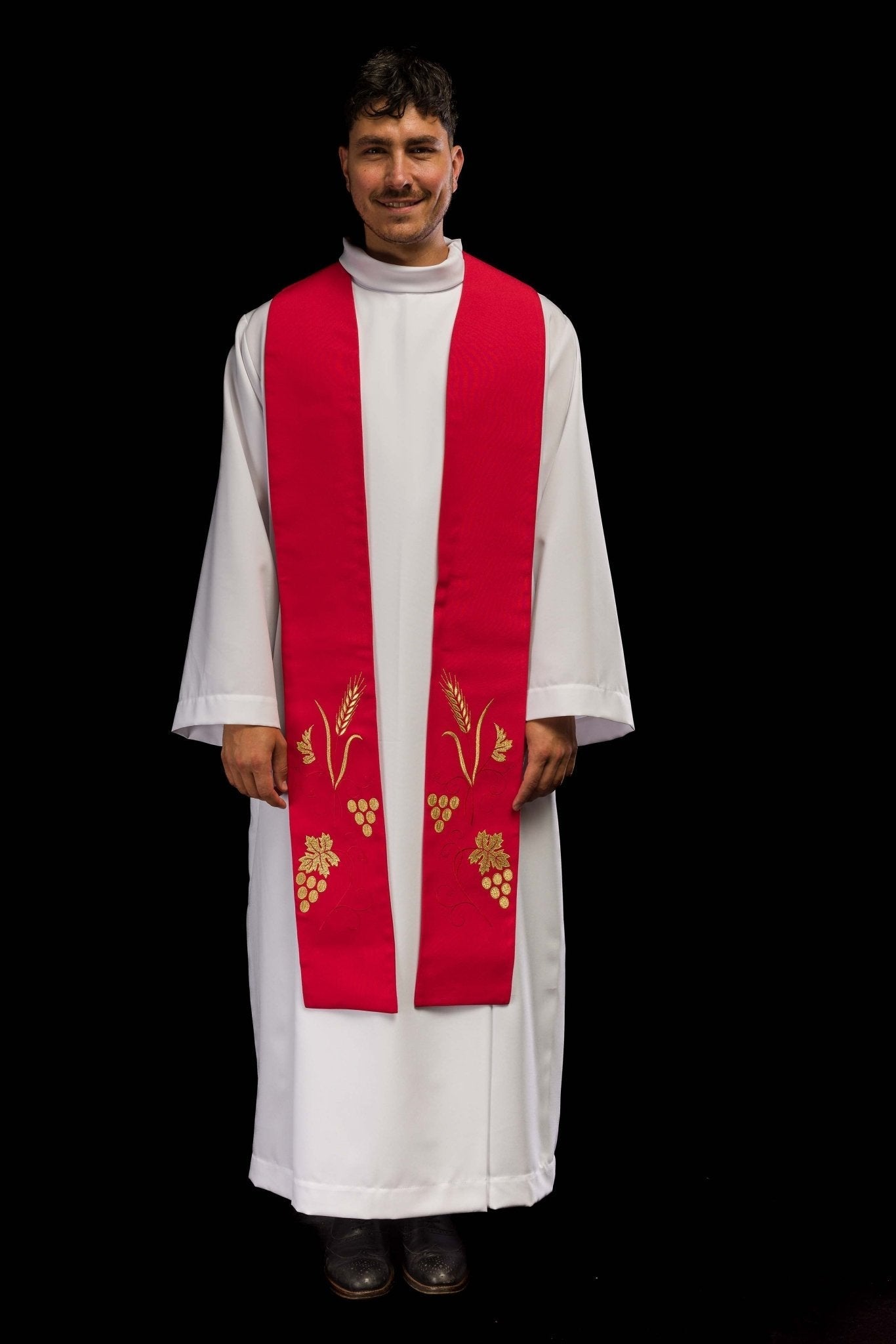 Stola sacerdotale ricamata uva e spighe in colore rosso KST/003/02/01 CZERWONY - PERILPRETE.IT