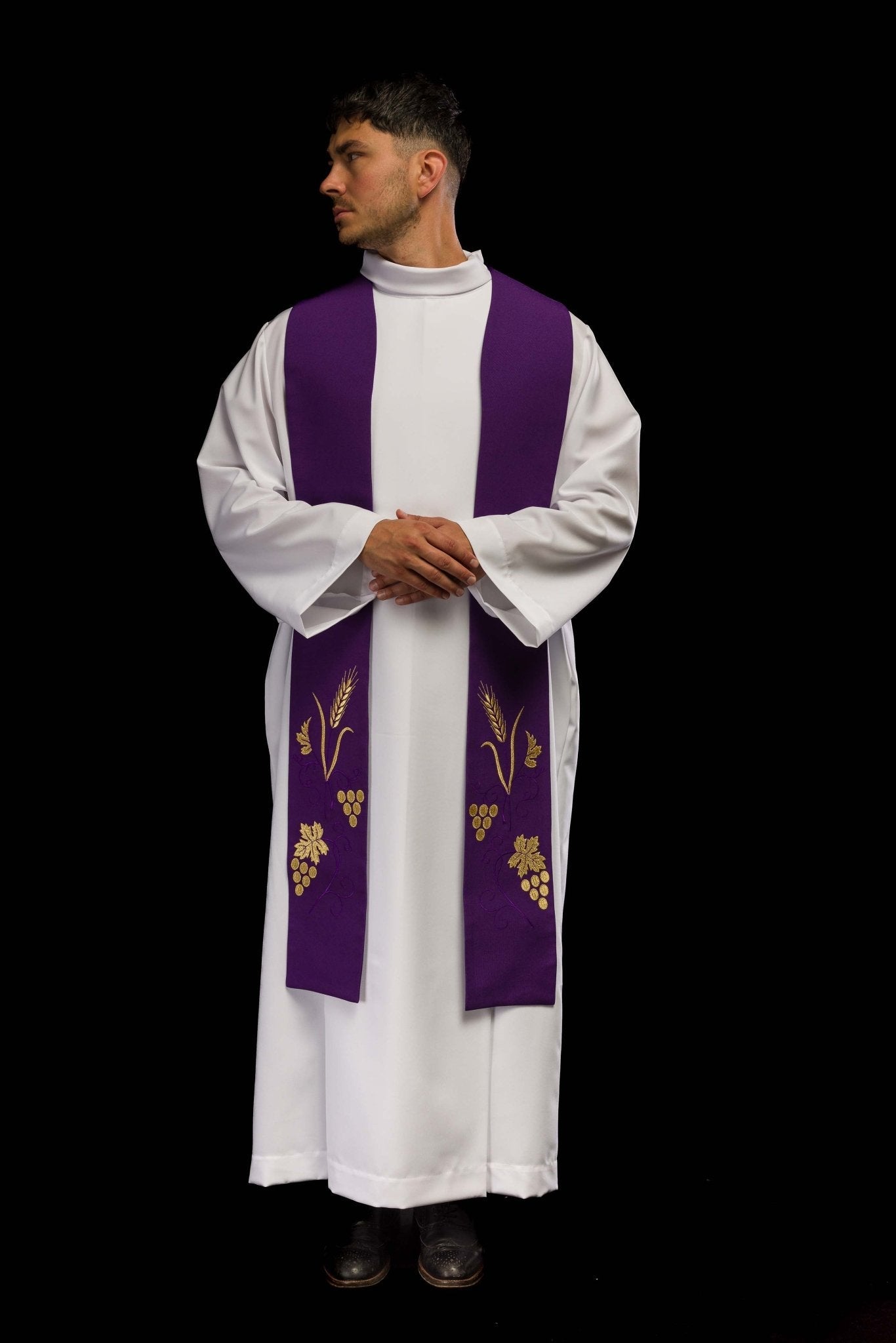 Stola sacerdotale ricamata uva e spighe in colore viola KST/003/03/01 FIOLET - PERILPRETE.IT