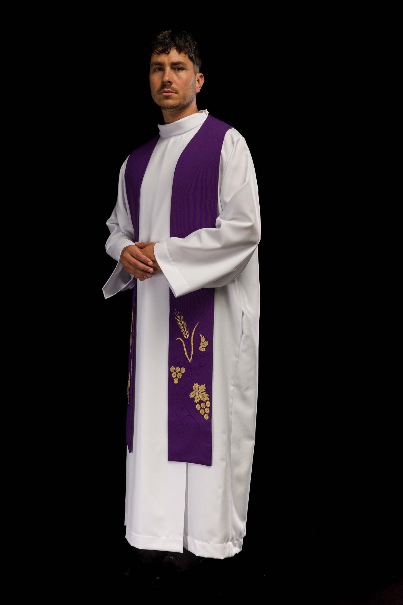 Stola sacerdotale ricamata uva e spighe in colore viola KST/003/03/01 FIOLET - PERILPRETE.IT